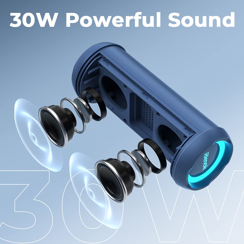 RIENOK Bluetooth Speaker Portable Wireless Bluetooth Speaker with 30W Enhanced Bass Waterproof Bluetooth Outdoor Speaker for Travel Sport