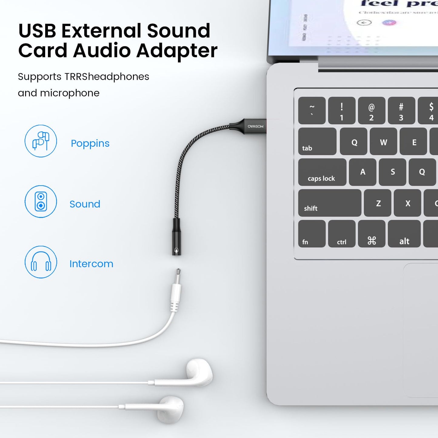 MOSWAG USB to 3.5mm Jack Audio Adapter,External Sound Card USB-with 3.5mm Aux Stereo Converter Compatible with Headset,PC,Laptop,Linux,Desktops