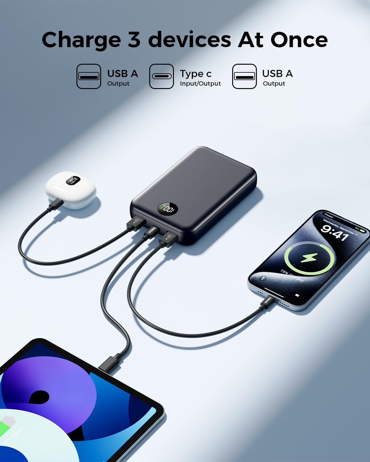 LKOUY 22.5W Super Fast Charging Power Bank – Ultra Slim, Lightweight, Triple Ports USB