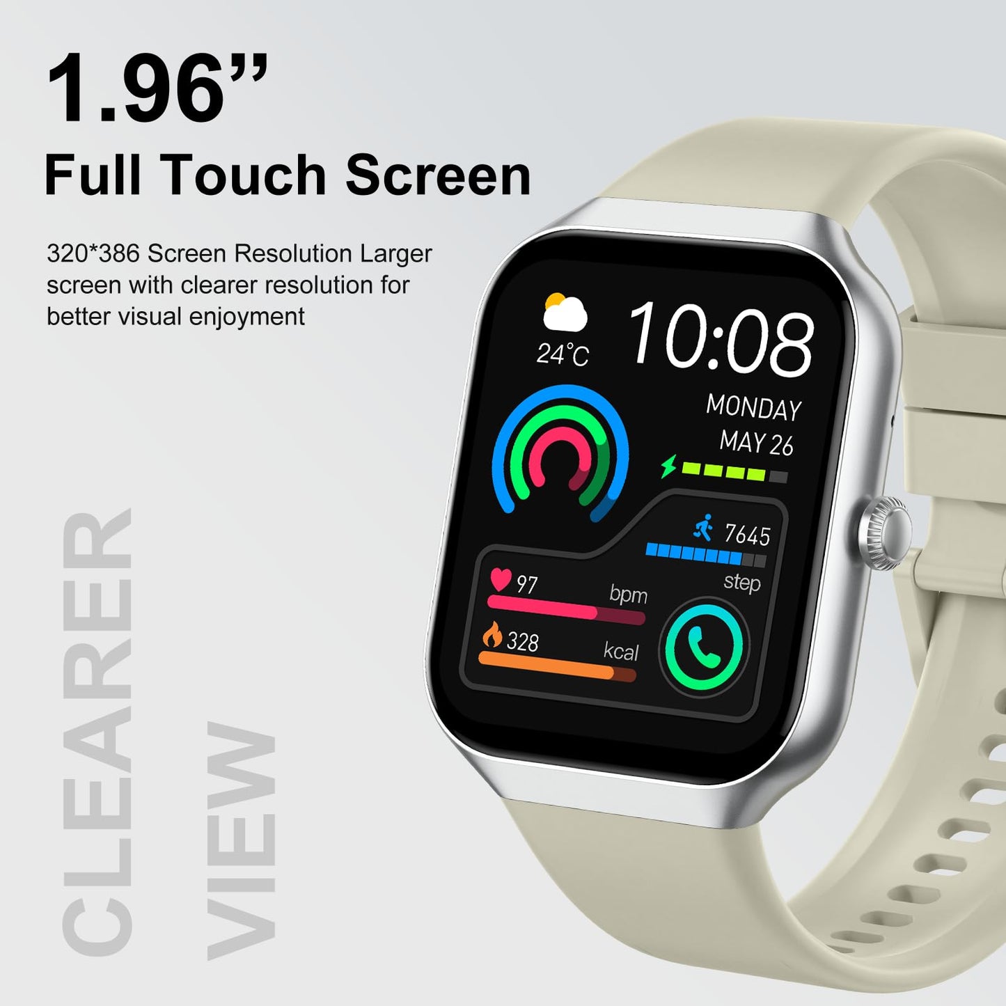 Smart Watch for Men Women Answer/Make Calls, 1.96" Fitness with Step Counter Heart Rate Sleep Monitor, Fitness Sports Activity Waterproof, Smartwatches for Android IOS