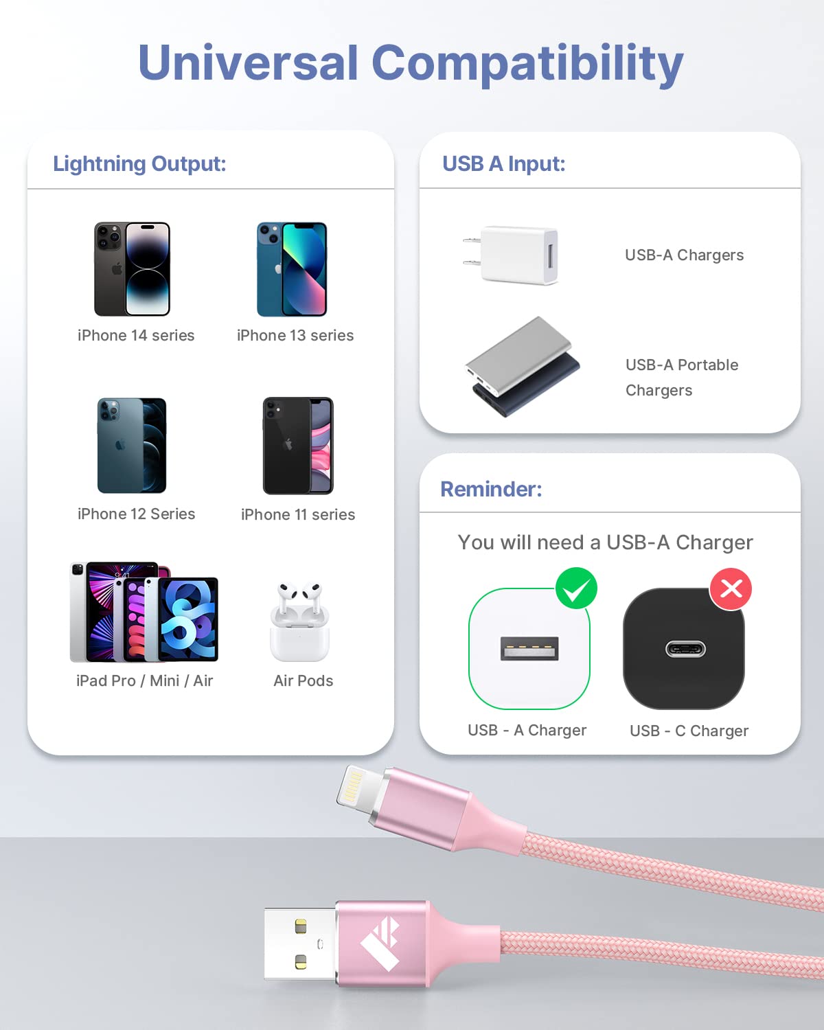 Aioneus iPhone Charger Cable 2M, MFi Certified Lightning Fast Charging Cable Lead Nylon Lightning to USB Cable for iPhone 14 13 12 11 Pro Max XS XR X 8 7 6 Plus 5 SE