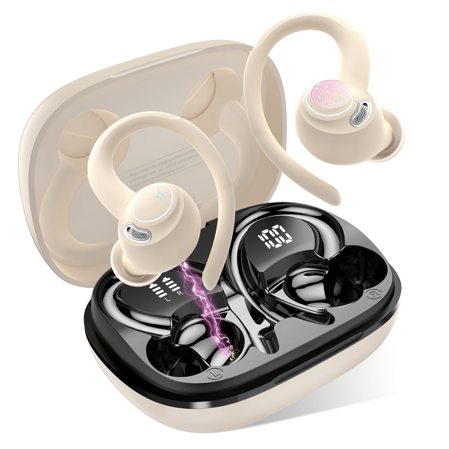 Jesebang Wireless Earbuds Bluetooth 5.3 – HiFi Stereo Sound with ENC Mic, Sport Ear Hooks, 40H Playtime, Dual LED Display