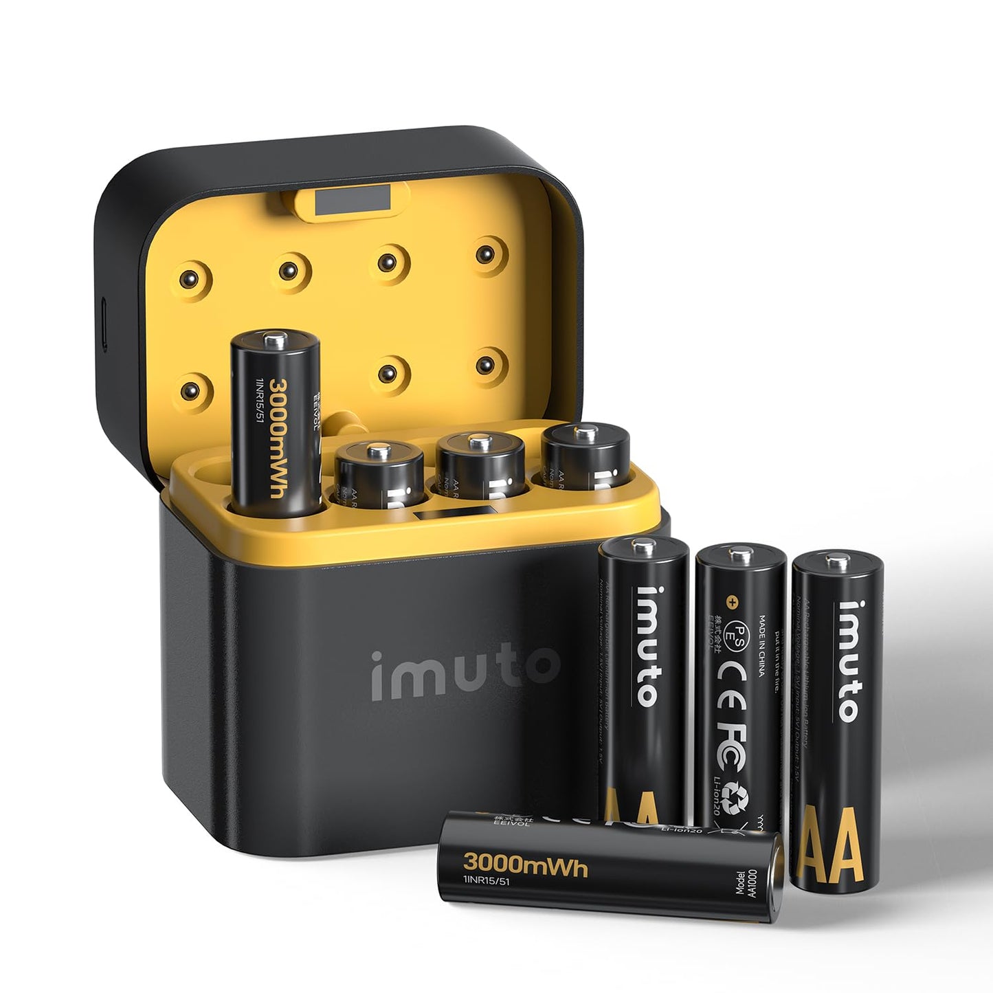 imuto AA Rechargeable Lithium Batteries of 8, 1600 Long Cycles,3000mAh High Capacity Batteries 1.5V Constant Output AA Lithium Batteries with Battery Charger
