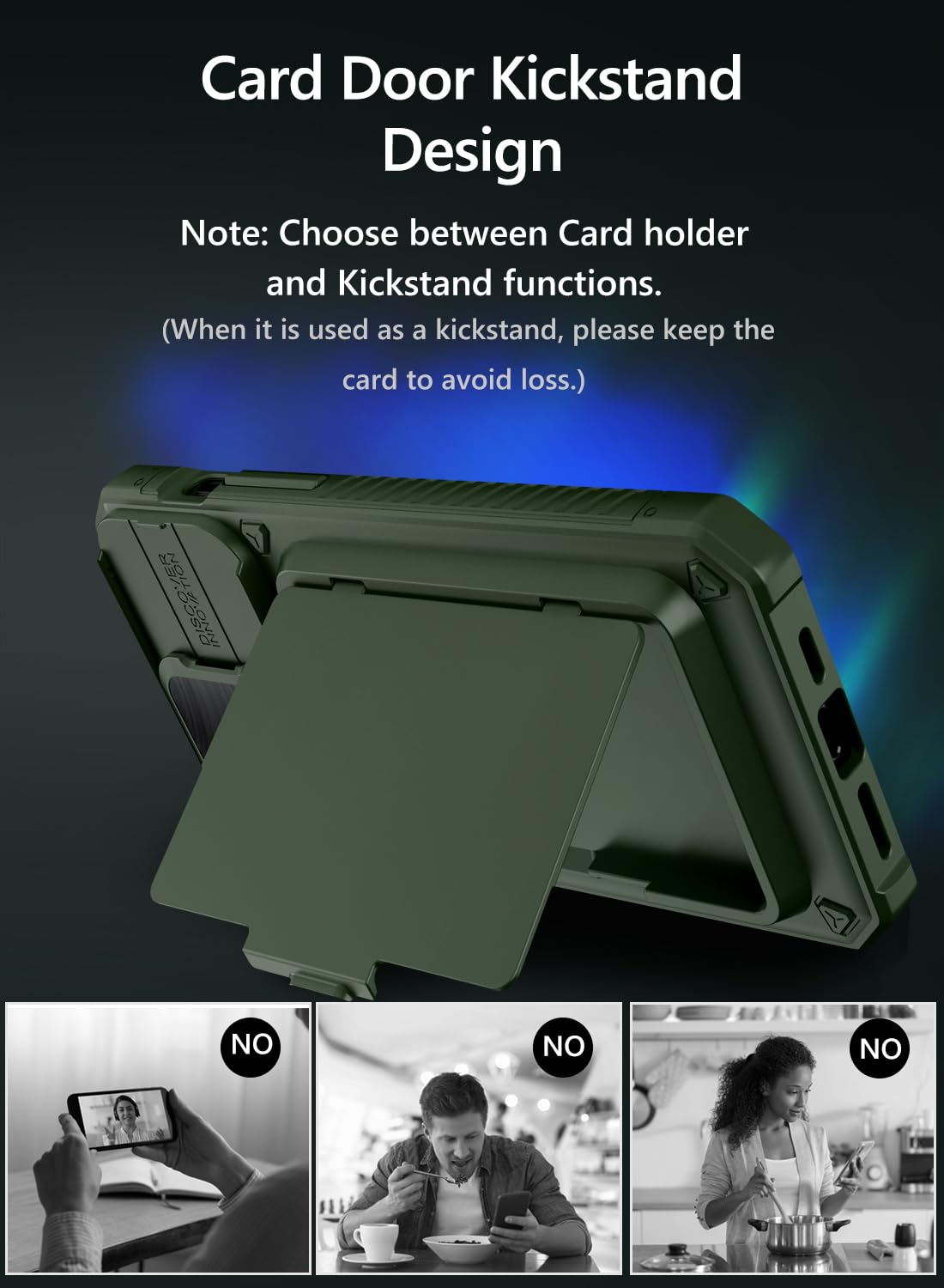 Vihibii for iPhone 15 Pro Max Case with Card Holder & Slide Camera Cover & Kickstand, Military Grade Drop Protection, Rugged Hard Back & Silicone Edge Wallet Phone Case