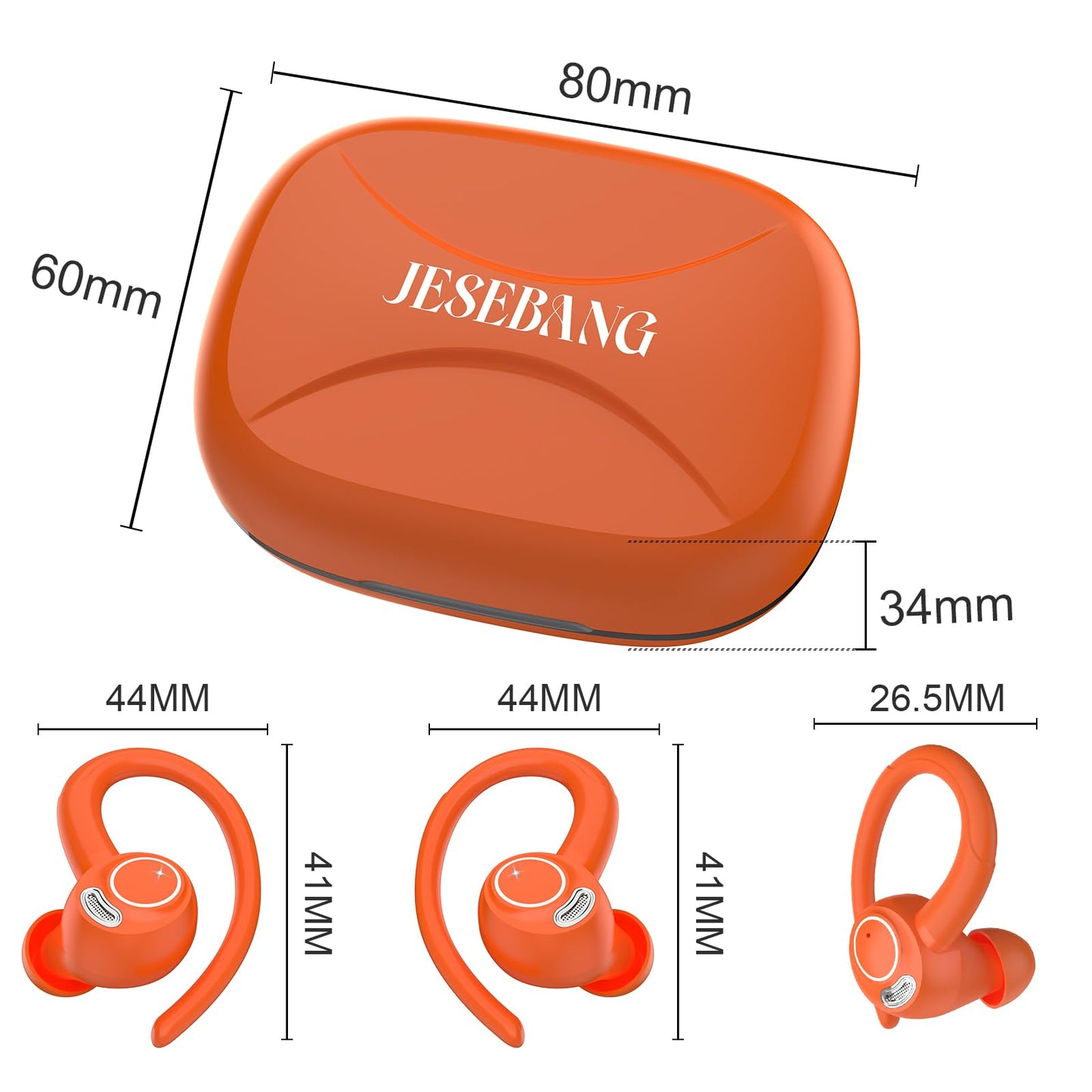 Jesebang Wireless Earbuds Bluetooth 5.3 – HiFi Stereo Sound with ENC Mic, Sport Ear Hooks, 40H Playtime, Dual LED Display