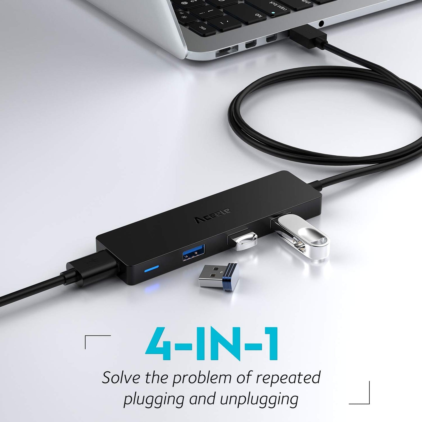 Aceele USB Hub 3.0 with 4ft Long USB Extension Cable, Splitter 4 Port with 5Gbps Data Transfer, Extender for Laptop, Desktop PC, MacBook