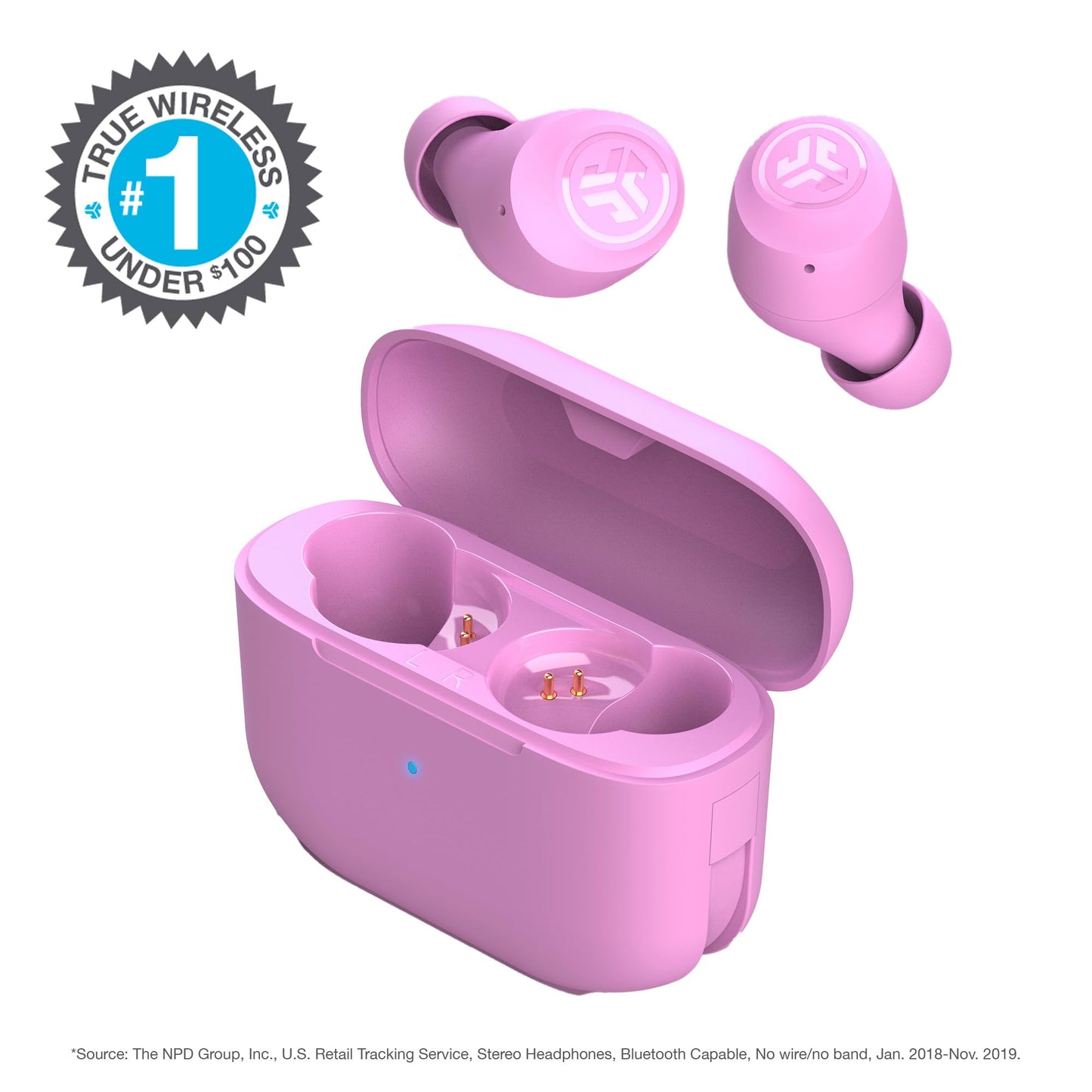 JLab Go Air Pop True Wireless Earbuds, In Ear Headphones, Bluetooth Earphones, Ear Buds with 32H Playtime, Bluetooth Earbuds with Microphone, USB Charging Case, Dual Connect