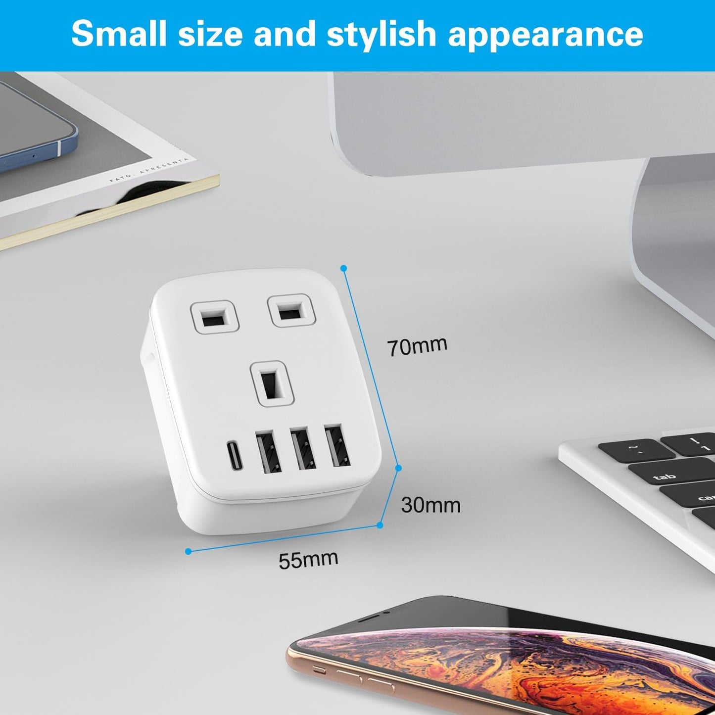 Amoi UK to South Africa Plug Adapter,Grounded Type M South Africa Plug Adapter, with 4 USB Ports 17W USB C Fast Travel Charger, Africa,Namibia, Swaziland, Lesotho, Bhutan,Botswana(Type M)