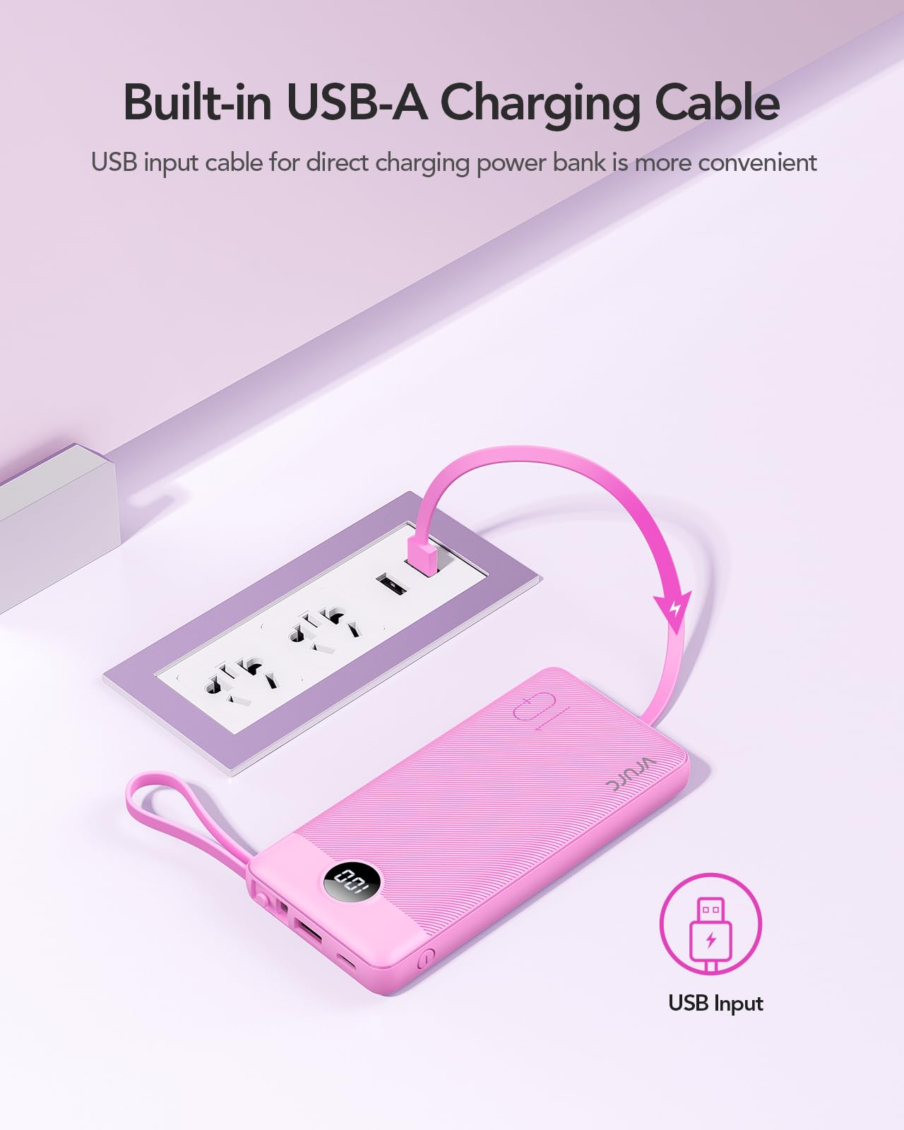 Power Bank With Built in Cables VRURC 10000mAh ,USB C Battery Pack Portable Charger with 5 Outputs 2 Inputs Powerbank LED Display compatible with iPhone 14 13 12 Samsung S21 S20 Xiaomi iPad