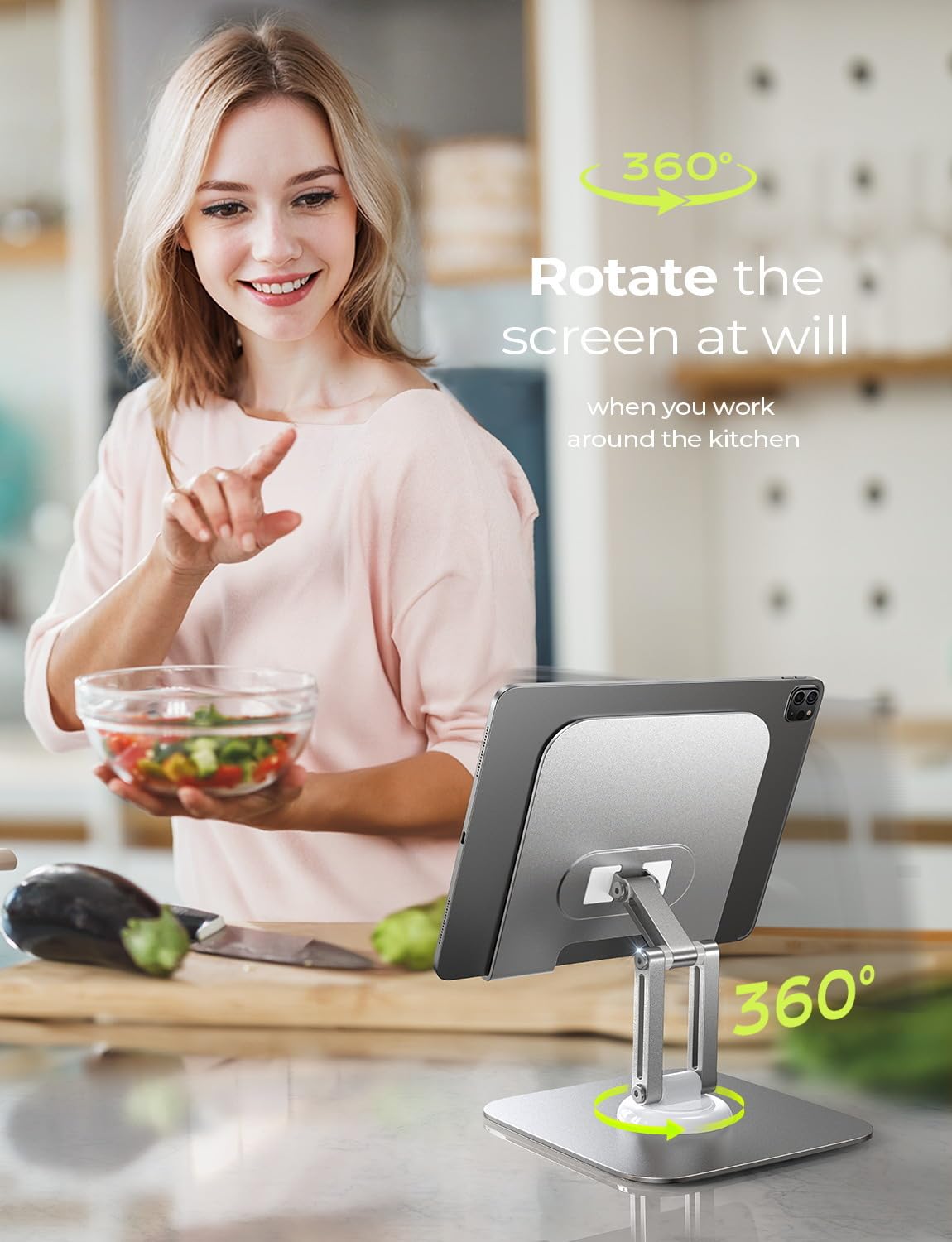 LISEN Fits iPad Stand Holder 360° Adjustable Tablet Foldable Fits iPad Stand for Desk Rotating Portable Monitor for 2024 iPad Accessories Tablets/PS/Switch