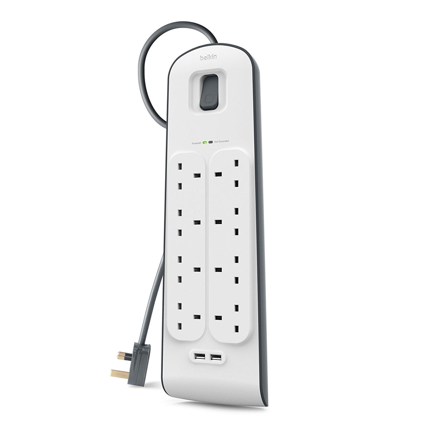Belkin Surge Protected Extension Lead – 8 Sockets + 2 USB Ports (2.4A), 2m Cable