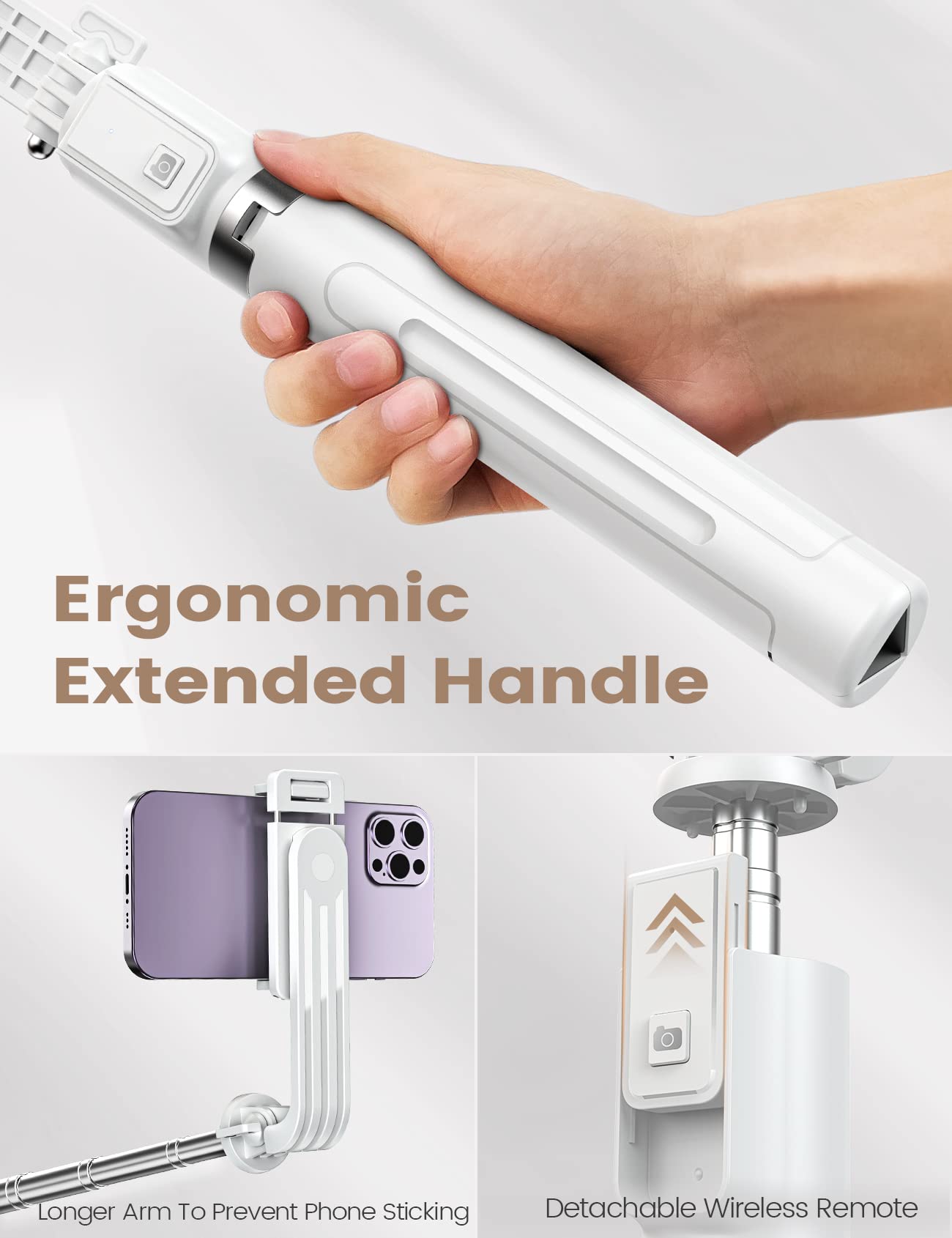 ANXRE Selfie Stick with Reinforced Tripod – 50” Extra Long Adjustable Phone Tripod with Detachable Wireless Remote, Compatible with iPhone & Samsung Smartphones