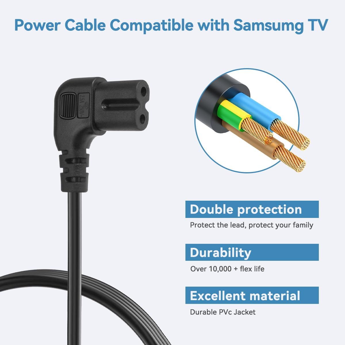 Power Cable for Samsung TV,SHUOMAO 3M Right Angle Figure 8 Power Supply Wire Electrical Cord Compatible with Samsung, Lg,Panasonic,Hisense,Sharp,Hisense TV
