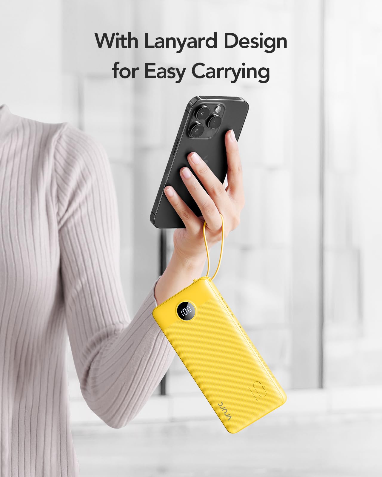 Power Bank With Built in Cables VRURC 10000mAh ,USB C Battery Pack Portable Charger with 5 Outputs 2 Inputs Powerbank LED Display compatible with iPhone 14 13 12 Samsung S21 S20 Xiaomi iPad