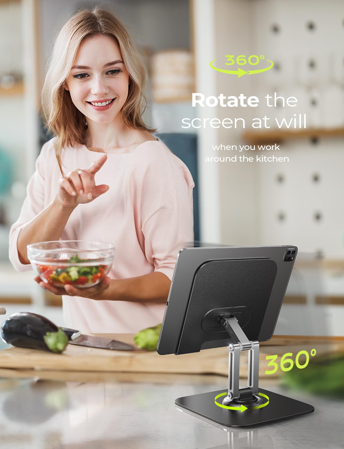 LISEN Fits iPad Stand Holder 360° Adjustable Tablet Foldable Fits iPad Stand for Desk Rotating Portable Monitor for 2024 iPad Accessories Tablets/PS/Switch