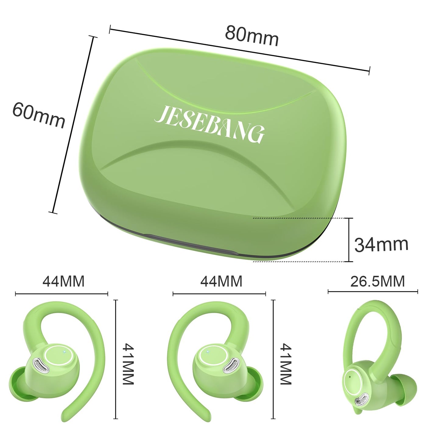 Jesebang Wireless Earbuds Bluetooth 5.3 – HiFi Stereo Sound with ENC Mic, Sport Ear Hooks, 40H Playtime, Dual LED Display