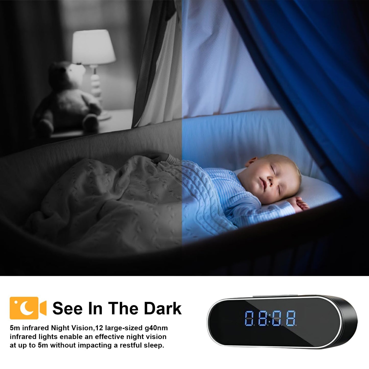 WiFi Spy Camera Clock 1080P HD Hidden Camera Wireless Small Hidden Camera for Home Security Mini Indoor Secret Surveillance Camera Nanny Cam with APP Control Night Vision and Motion Detection