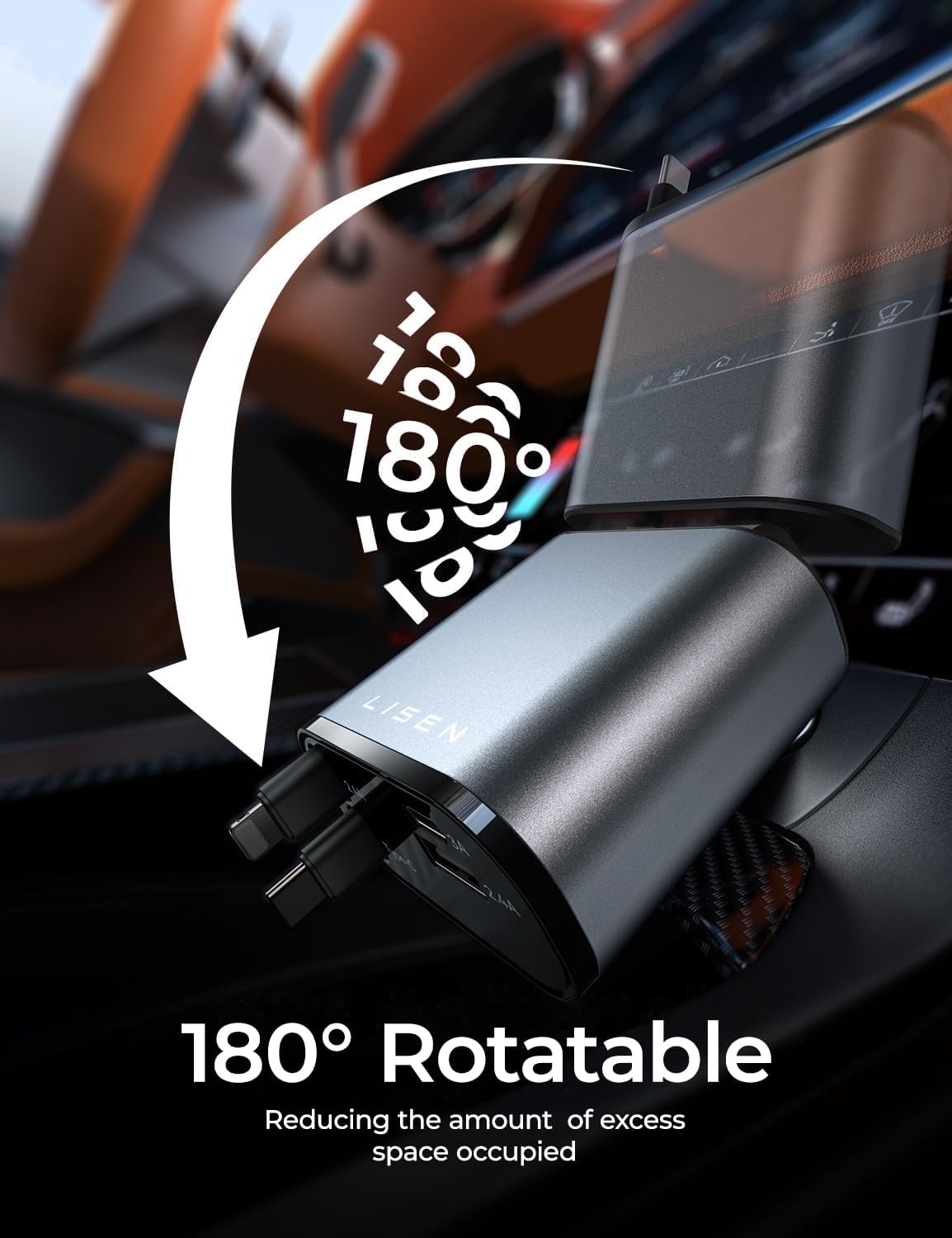 LISEN Retractable Car Charger 69W USB Adapter,USB C Retractable Car Fast Charger for iPhone 16 Pro Max Plus, Samsung ,Pixel