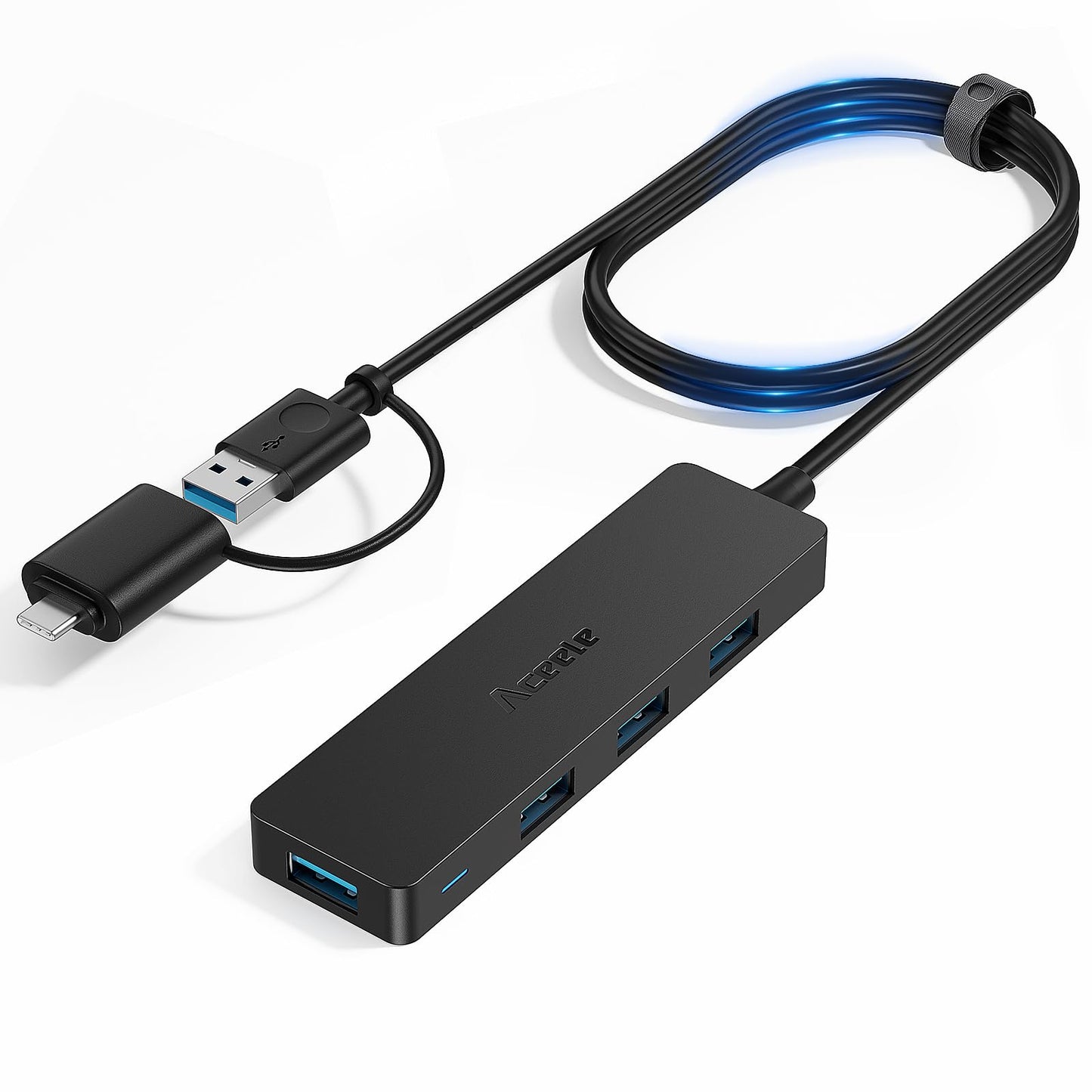 Aceele USB Hub 3.0 with 4ft Long USB Extension Cable, Splitter 4 Port with 5Gbps Data Transfer, Extender for Laptop, Desktop PC, MacBook