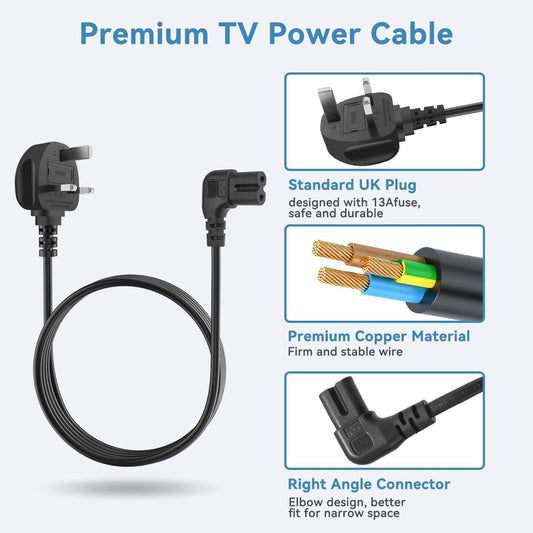Power Cable for Samsung TV , 3M Right Angle Figure 8 Power Supply Wire Electrical Cord Compatible with Samsung, Lg,Panasonic,Hisense,Sharp,Hisense TV