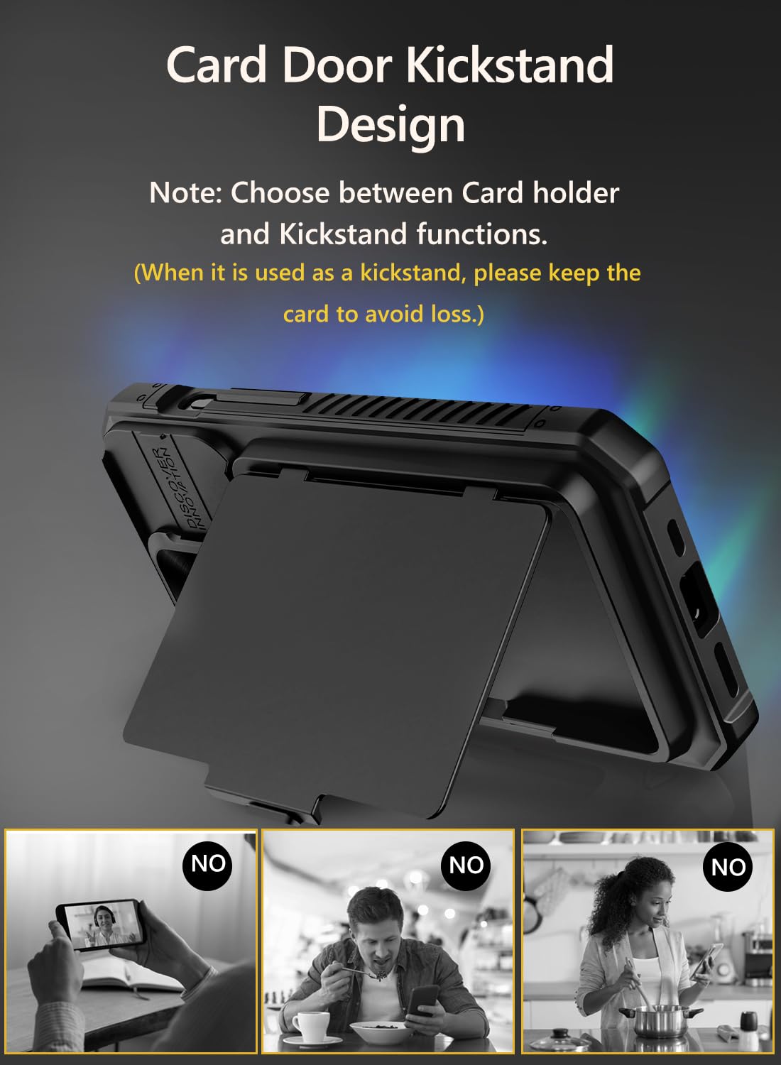Vihibii for iPhone 15 Pro Max Case with Card Holder & Slide Camera Cover & Kickstand, Military Grade Drop Protection, Rugged Hard Back & Silicone Edge Wallet Phone Case