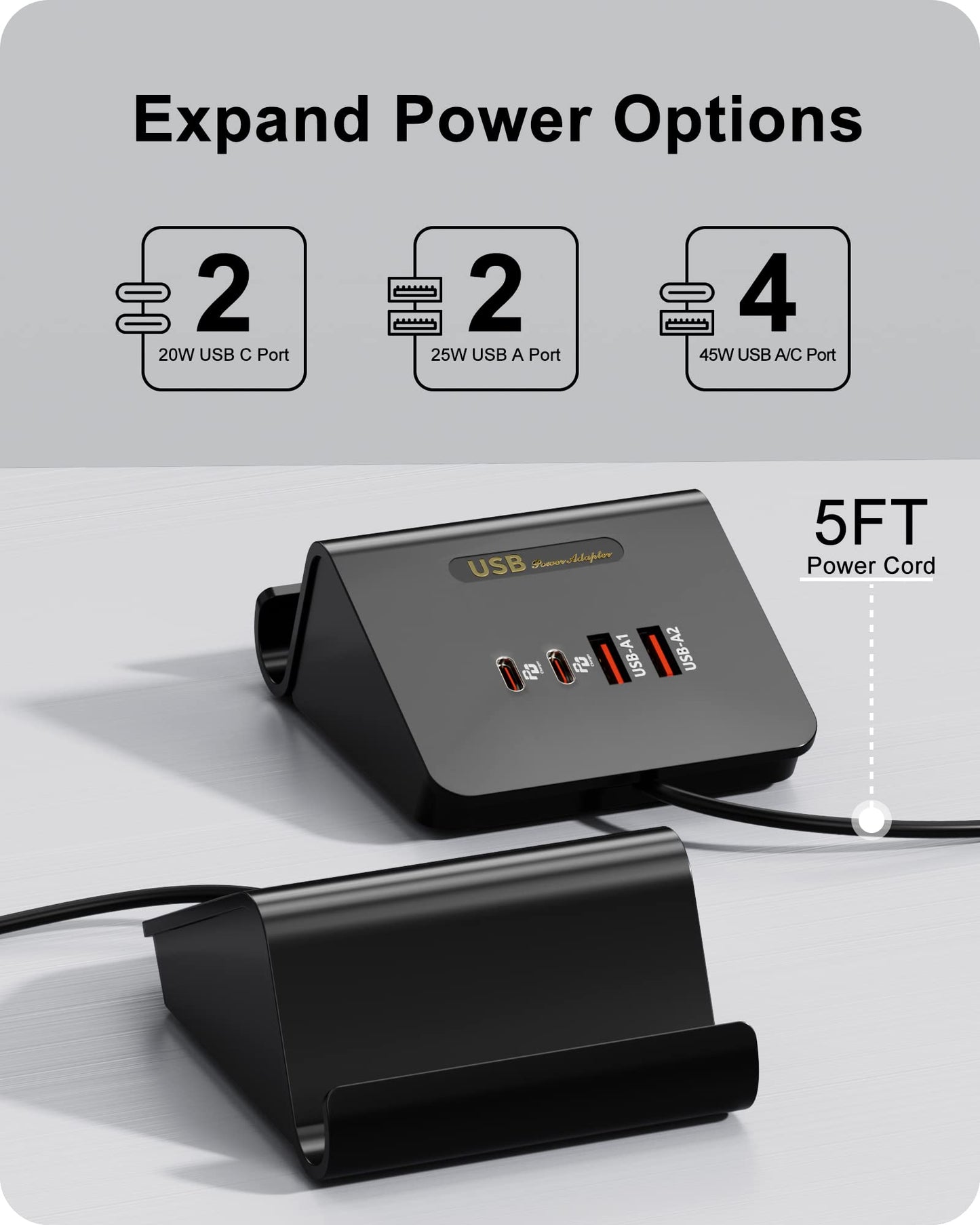 Qurzou USB Charging Station 25W USB Fast Charger Plug,Multi USB Wall Charger for iPhone 15/14/13/12,Samsung Galaxy S23/S22/S21,Android etc