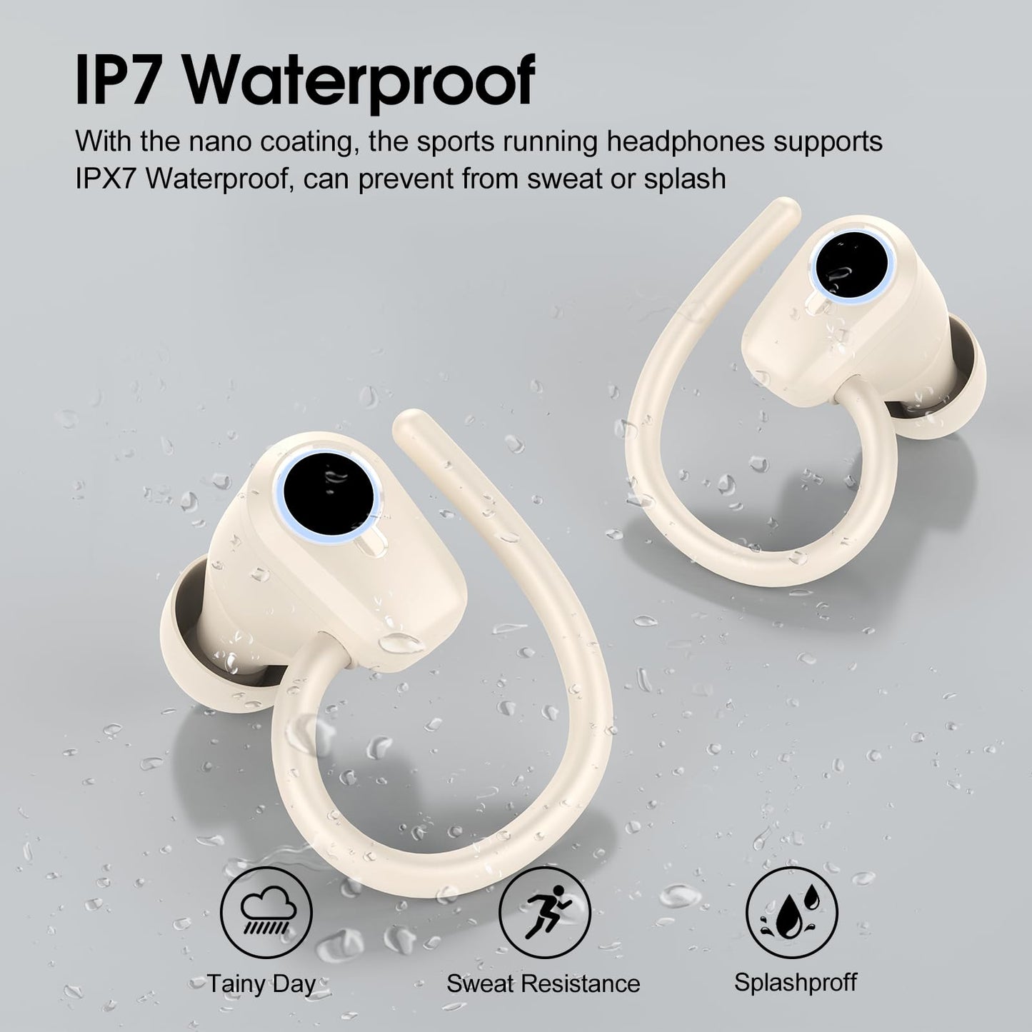 Waterproof Wireless Earbuds Bluetooth 5.3 – 4 ENC Noise Canceling Mics, 50H Battery, Dual LED Display, Sport Earhooks