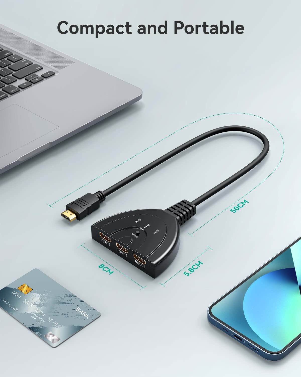 HDMI Switch, GANA Gold Plated 3-Port HDMI Switcher / HDMI Splitter / Supports Full HD 1080p/3D with High Speed Cable