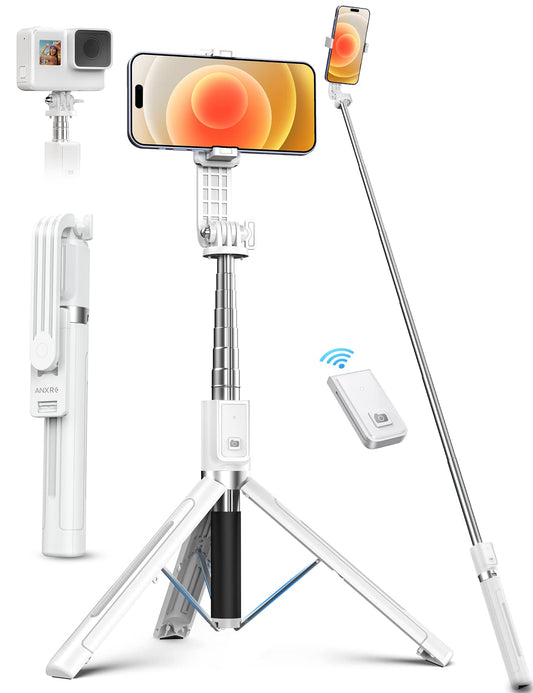 ANXRE Selfie Stick with Reinforced Tripod – 50” Extra Long Adjustable Phone Tripod with Detachable Wireless Remote, Compatible with iPhone & Samsung Smartphones