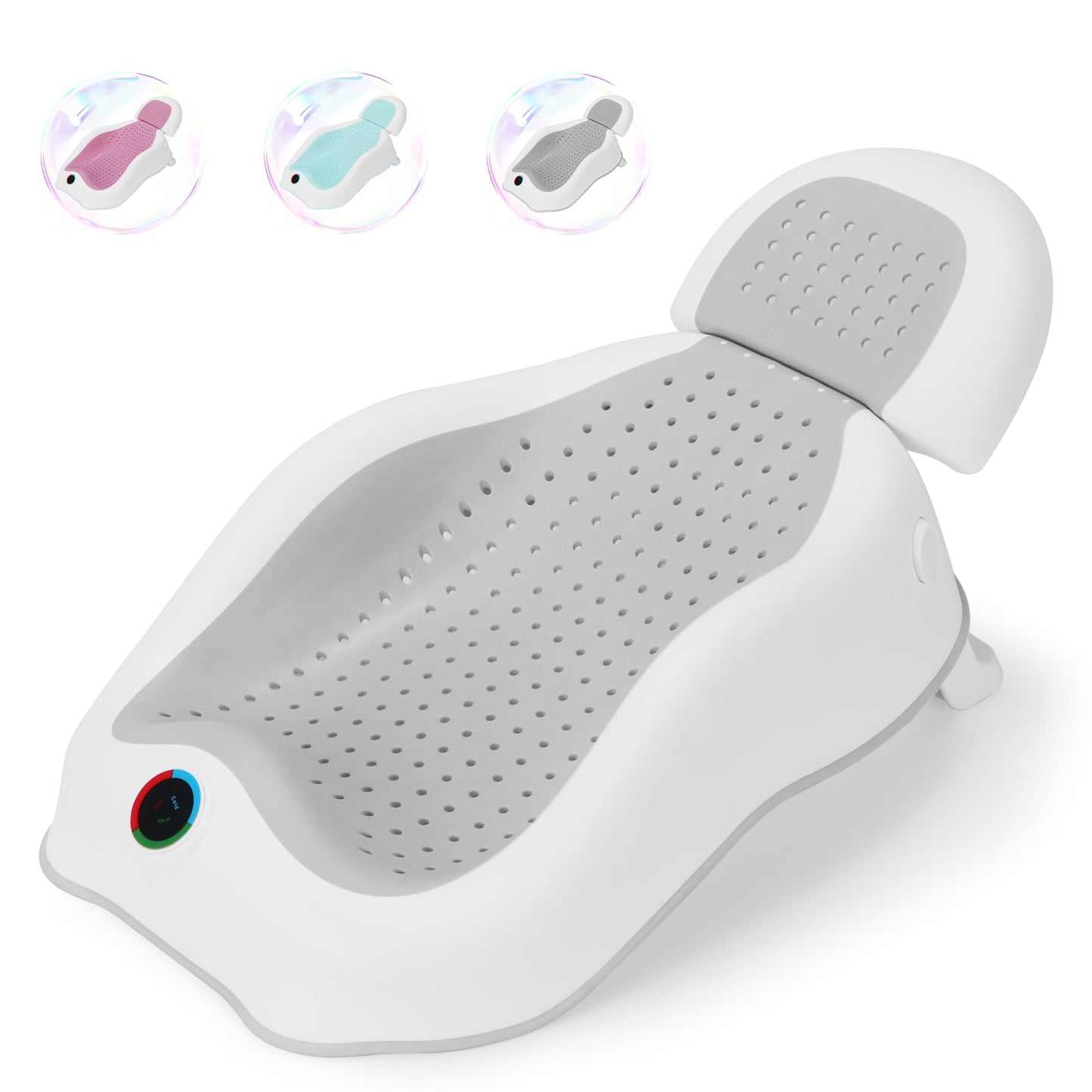 Baby Bath Support Newborn with Thermometer Collapsible , Baby tubs for Newborn Essentials Must Haves-Baby tub (Gray)