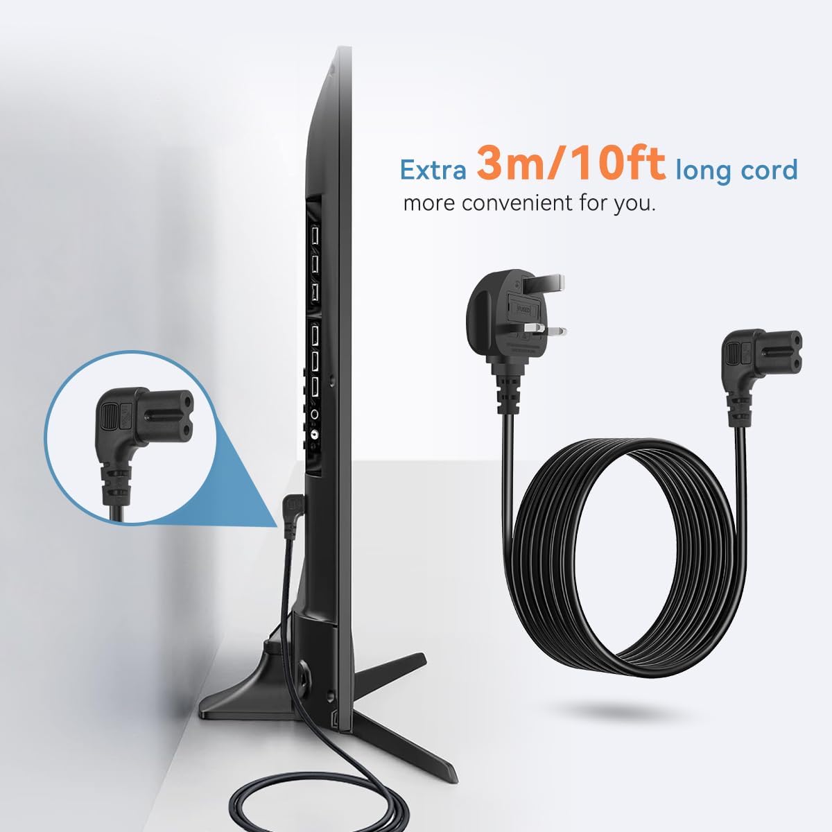 Power Cable for Samsung TV,SHUOMAO 3M Right Angle Figure 8 Power Supply Wire Electrical Cord Compatible with Samsung, Lg,Panasonic,Hisense,Sharp,Hisense TV