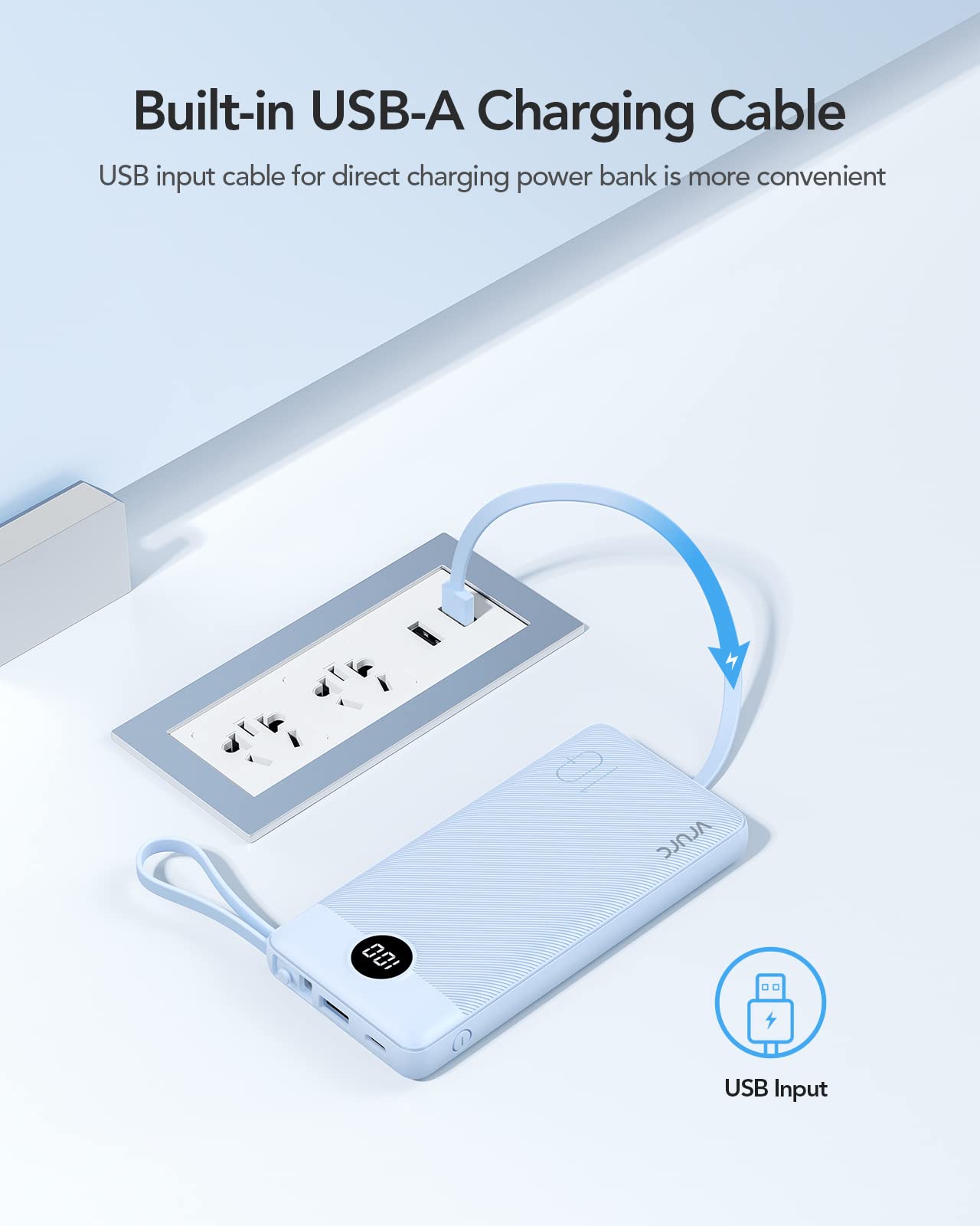 Power Bank With Built in Cables VRURC 10000mAh ,USB C Battery Pack Portable Charger with 5 Outputs 2 Inputs Powerbank LED Display compatible with iPhone 14 13 12 Samsung S21 S20 Xiaomi iPad