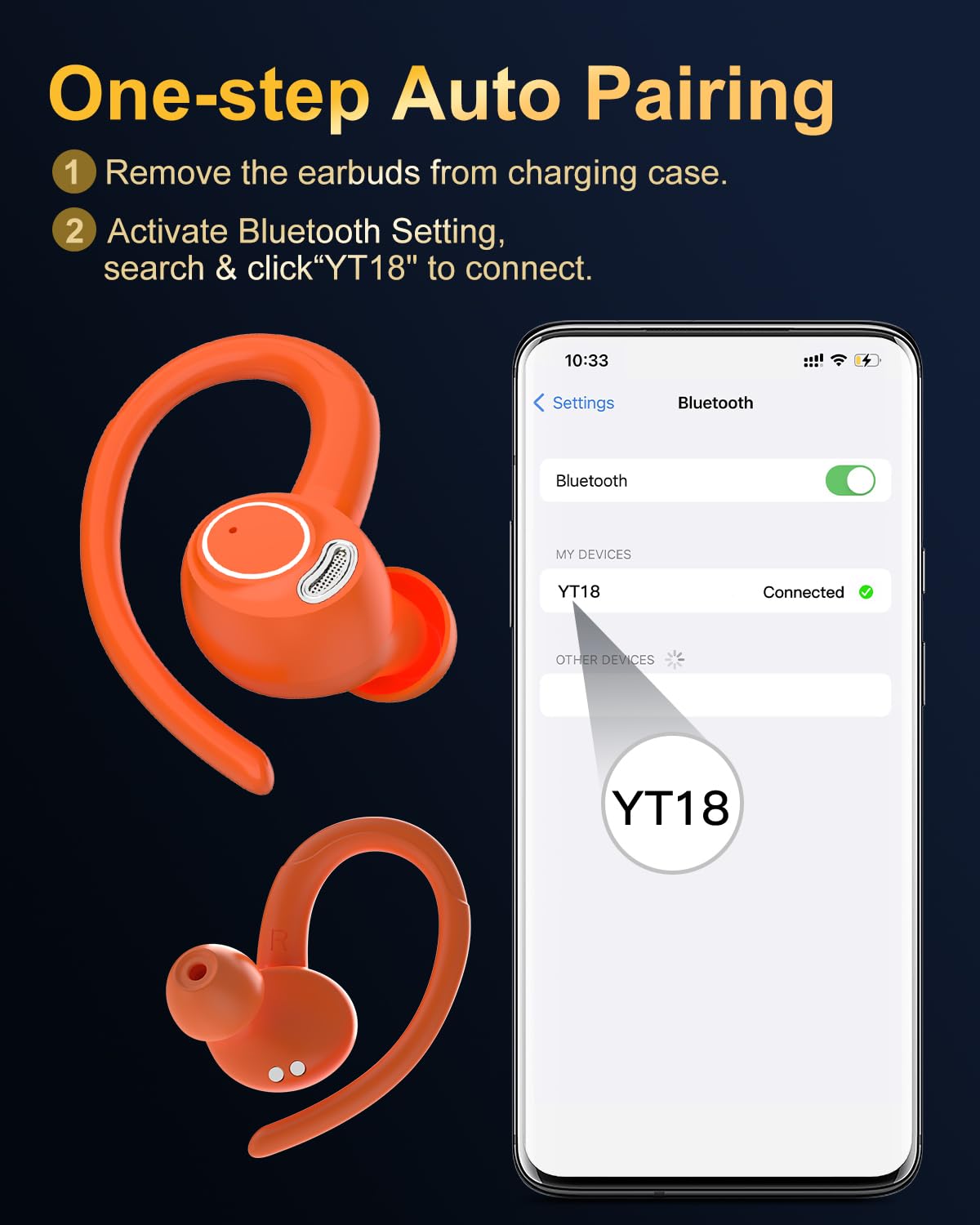 Jesebang Wireless Earbuds Bluetooth 5.3 – HiFi Stereo Sound with ENC Mic, Sport Ear Hooks, 40H Playtime, Dual LED Display