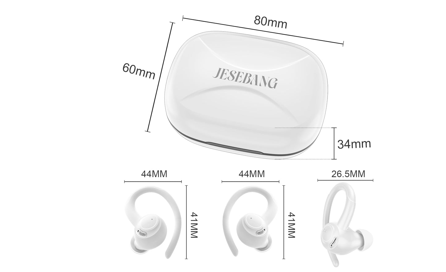 Jesebang Wireless Earbuds Bluetooth 5.3 – HiFi Stereo Sound with ENC Mic, Sport Ear Hooks, 40H Playtime, Dual LED Display