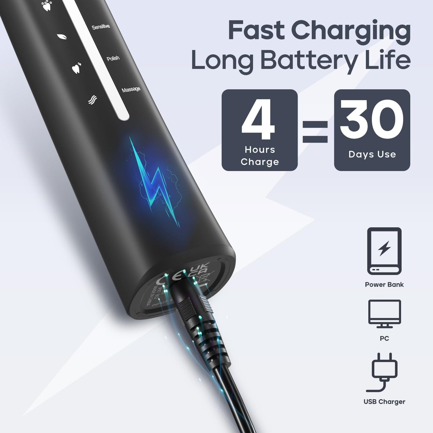Electric Toothbrush with 8 Brush Heads – 40,000 VPM Sonic Power, Rechargeable, 5 Cleaning Modes, Teeth Whitening Gift Set (Black)