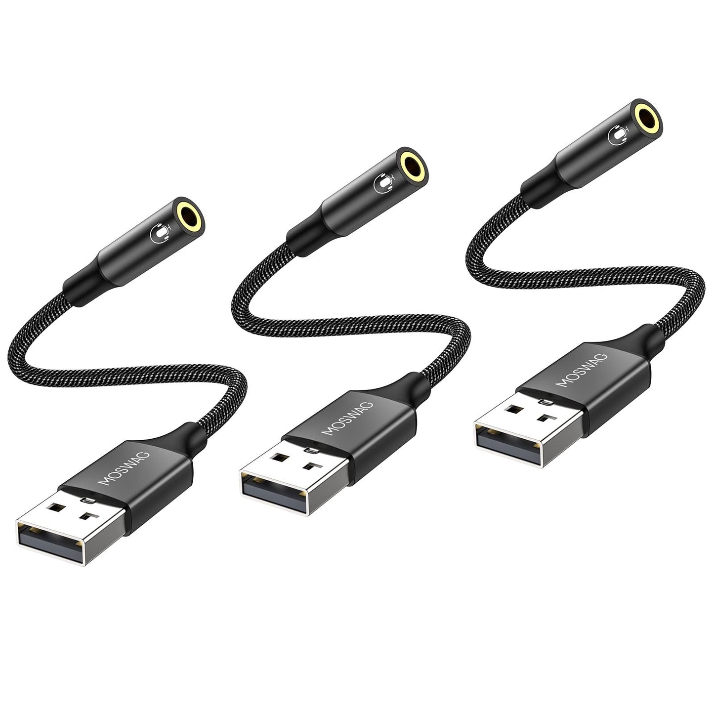 MOSWAG USB to 3.5mm Jack Audio Adapter,External Sound Card USB-with 3.5mm Aux Stereo Converter Compatible with Headset,PC,Laptop,Linux,Desktops