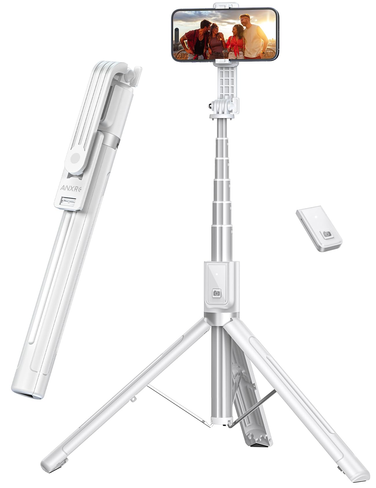 ANXRE Selfie Stick with Reinforced Tripod – 50” Extra Long Adjustable Phone Tripod with Detachable Wireless Remote, Compatible with iPhone & Samsung Smartphones