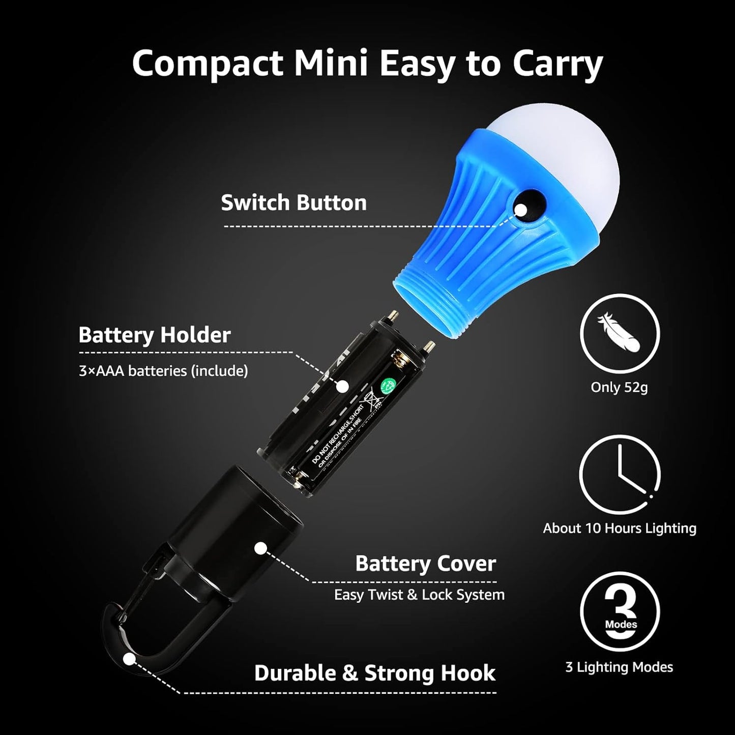 Lepro Camping Lights, Battery Powered Tent Lights, Warm White and Daylight Modes, Camping Accessories, Hanging Camping Lantern, Battery Lights for Power Cuts