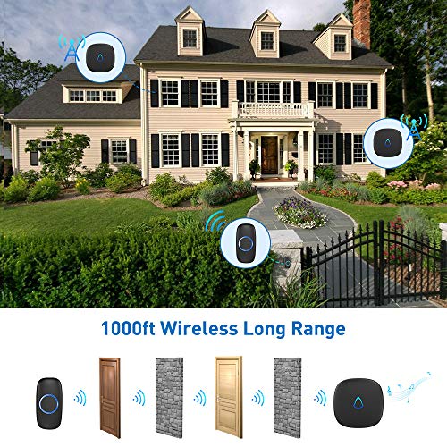 SECRUI Wireless Doorbell – Plug-in, Waterproof, Battery-Operated with 1000ft Range, 58 Chimes & 5 Volume Levels, LED Light, Easy Install (Black)