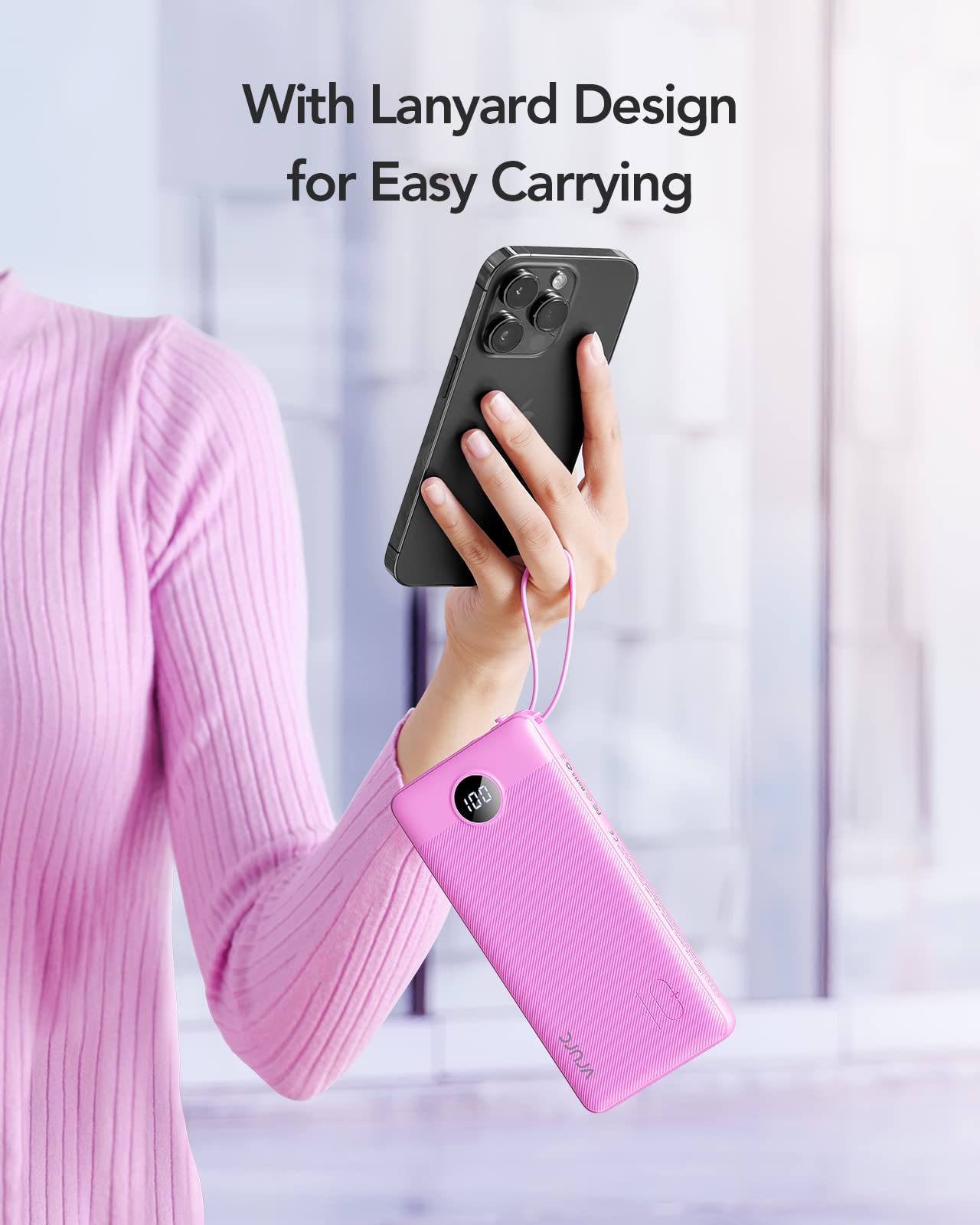 Power Bank With Built in Cables VRURC 10000mAh ,USB C Battery Pack Portable Charger with 5 Outputs 2 Inputs Powerbank LED Display compatible with iPhone 14 13 12 Samsung S21 S20 Xiaomi iPad