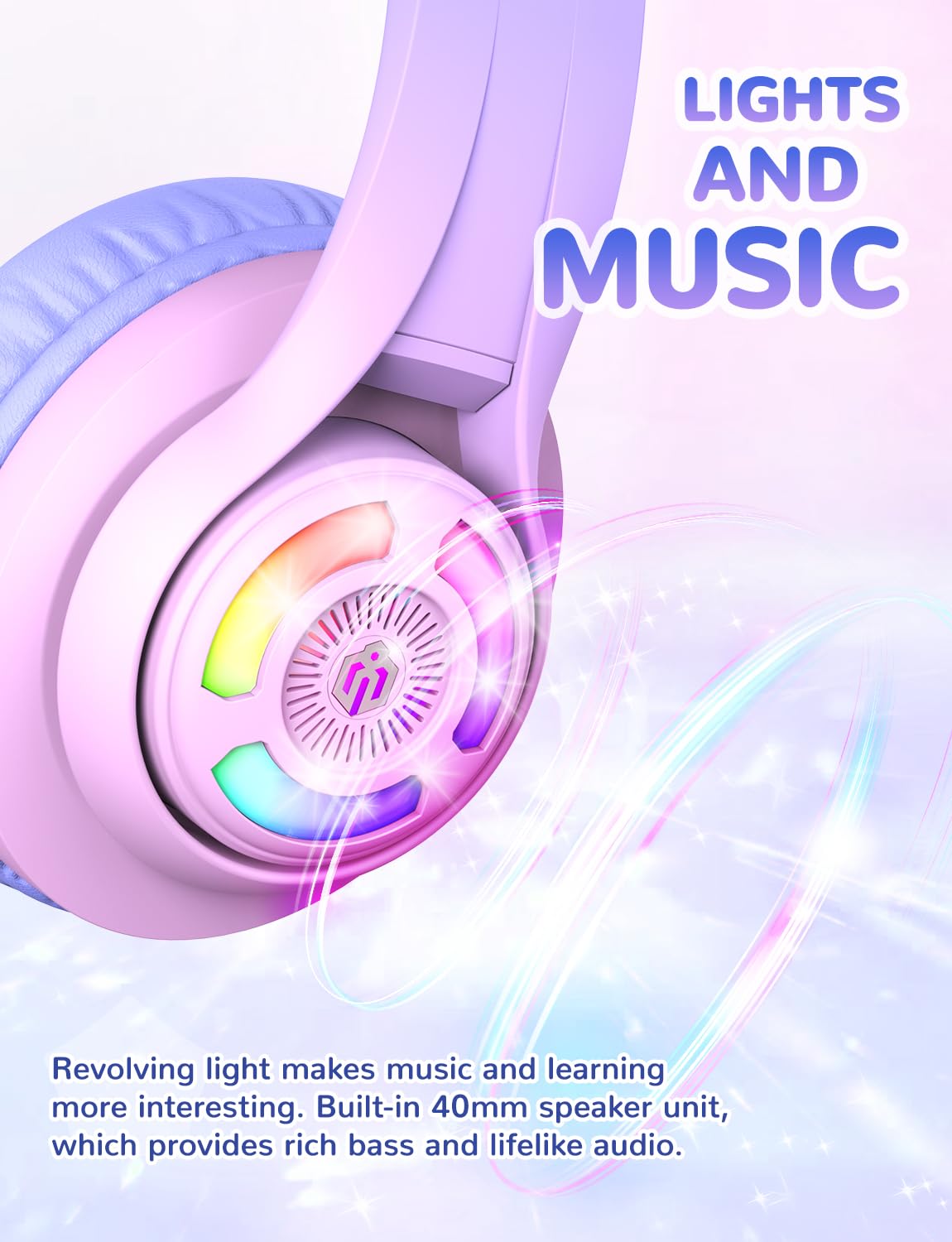 iClever Bluetooth Kids Headphones,Cat Ear LED Light Up Kids Wireless Headphones, 50H Playtime Volume Limiting Children Headphones with Microphone Over Ear for School/Tablet/PC