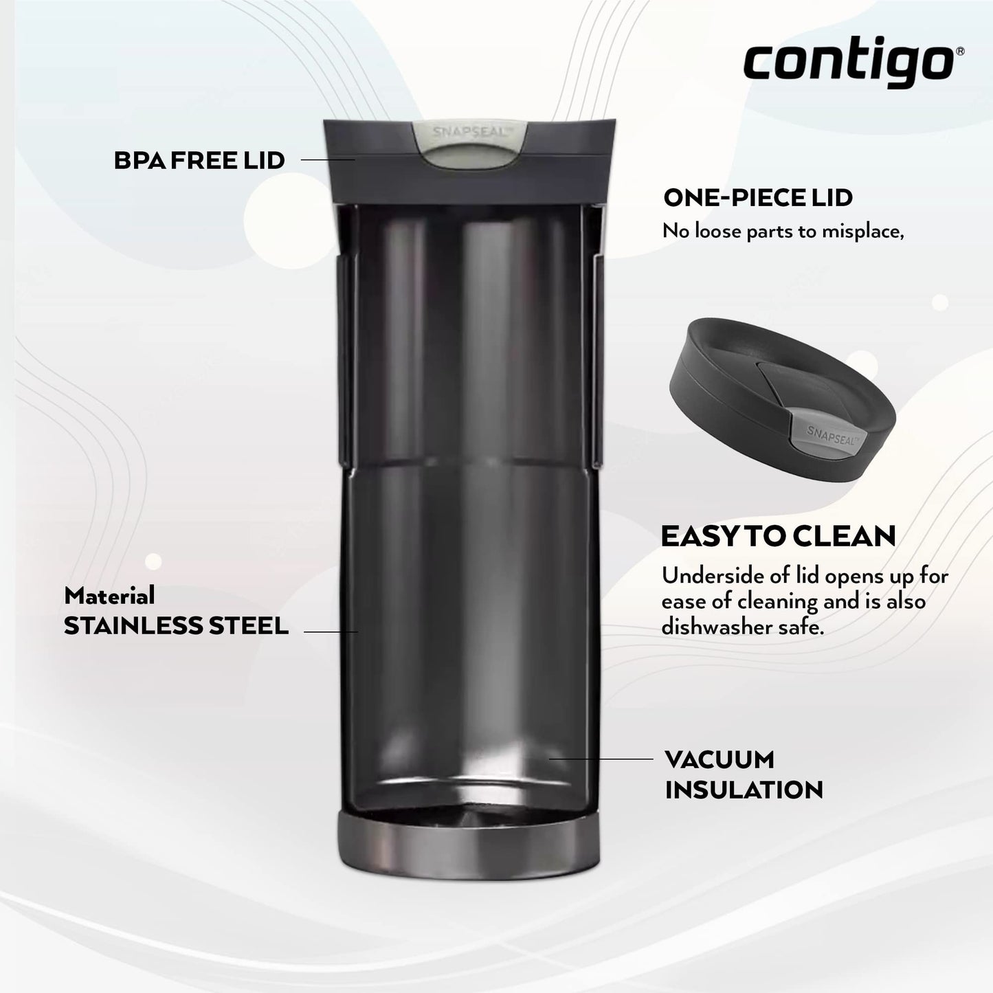 Contigo Byron Snapseal Travel Mug | Stainless Steel Thermal Mug | Vacuum Flask | Leakproof Tumbler | Coffee to Go Mug with BPA Free Easy-Clean Lid