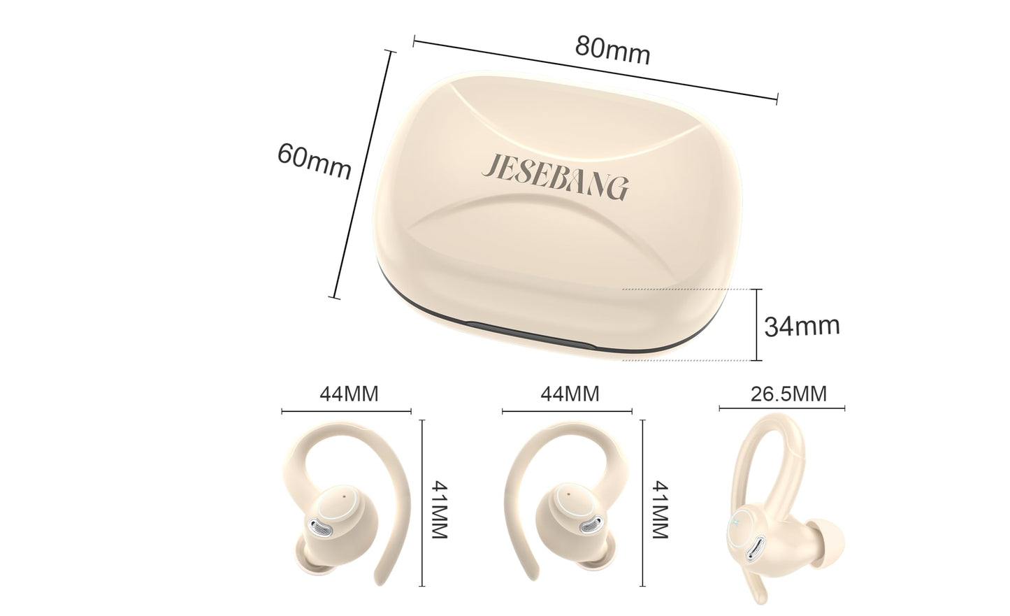 Jesebang Wireless Earbuds Bluetooth 5.3 – HiFi Stereo Sound with ENC Mic, Sport Ear Hooks, 40H Playtime, Dual LED Display