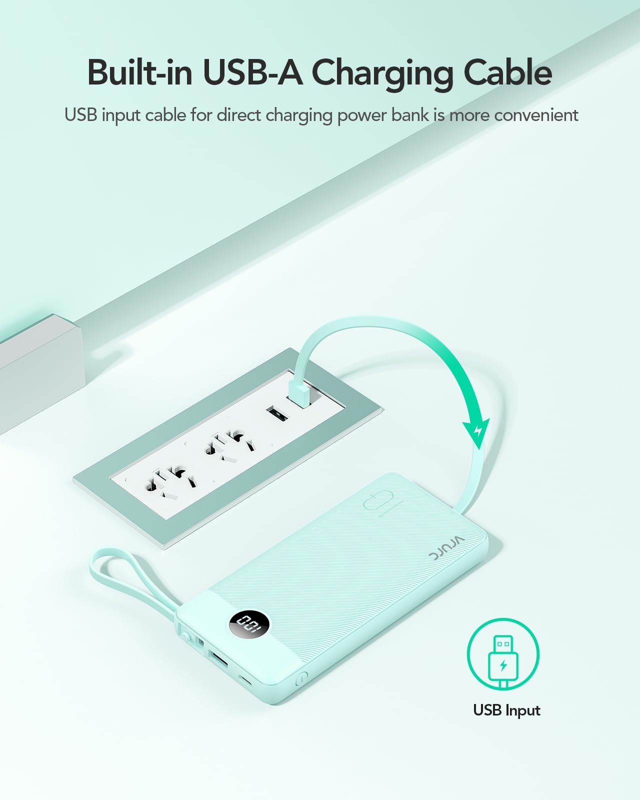Power Bank With Built in Cables VRURC 10000mAh ,USB C Battery Pack Portable Charger with 5 Outputs 2 Inputs Powerbank LED Display compatible with iPhone 14 13 12 Samsung S21 S20 Xiaomi iPad