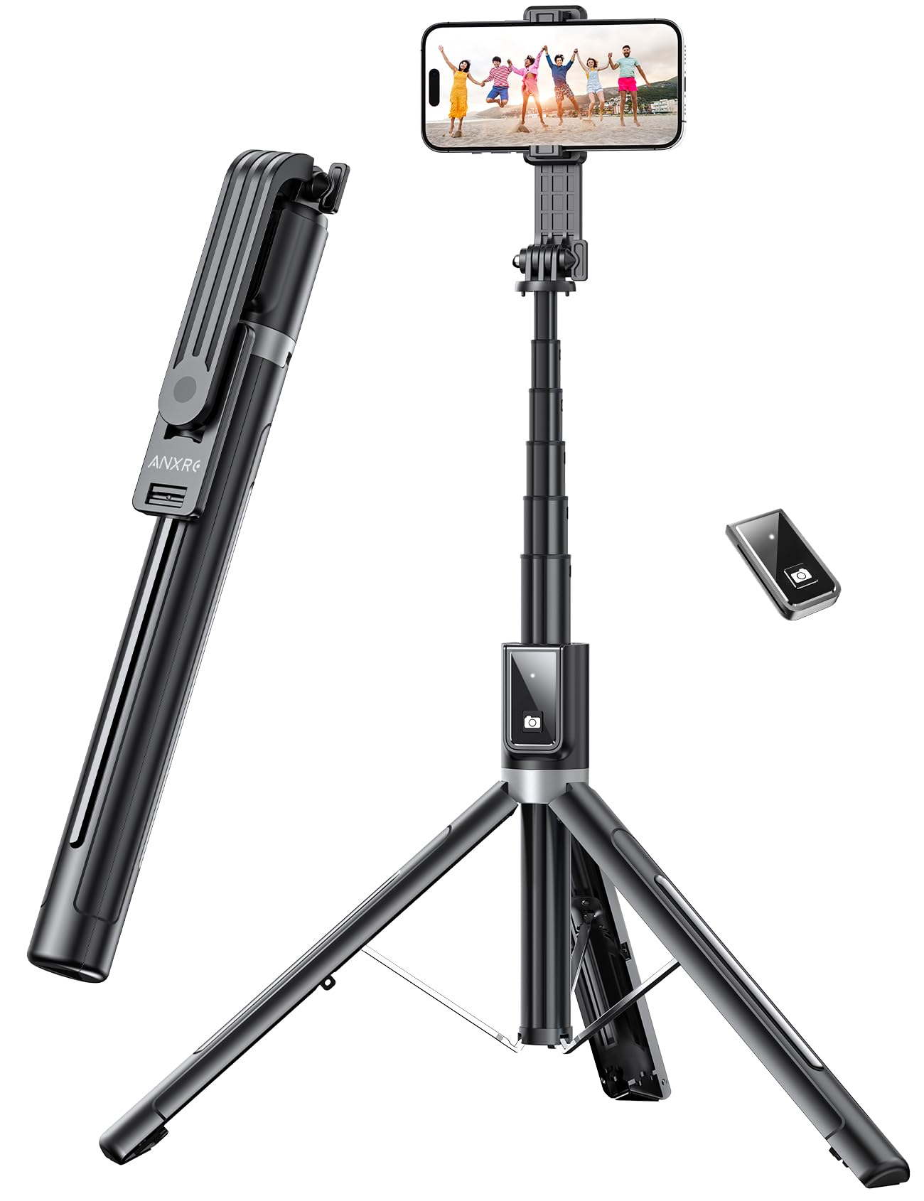 ANXRE Selfie Stick with Reinforced Tripod – 50” Extra Long Adjustable Phone Tripod with Detachable Wireless Remote, Compatible with iPhone & Samsung Smartphones