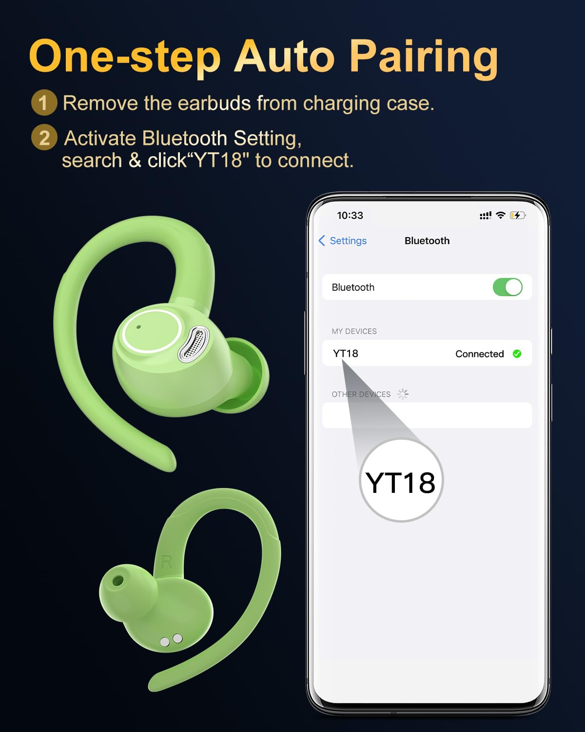 Jesebang Wireless Earbuds Bluetooth 5.3 – HiFi Stereo Sound with ENC Mic, Sport Ear Hooks, 40H Playtime, Dual LED Display
