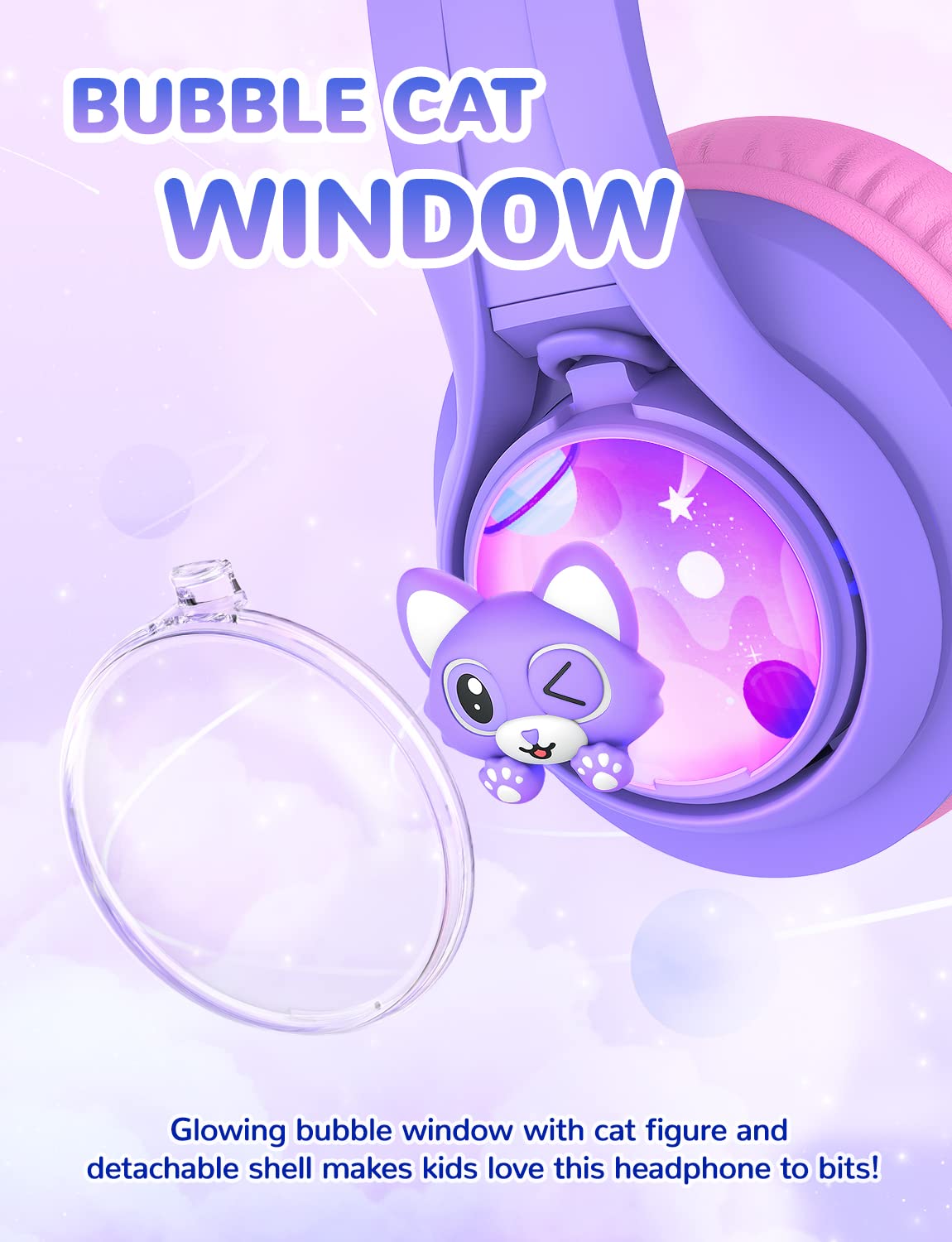 iClever Bluetooth Kids Headphones,Cat Ear LED Light Up Kids Wireless Headphones, 50H Playtime Volume Limiting Children Headphones with Microphone Over Ear for School/Tablet/PC