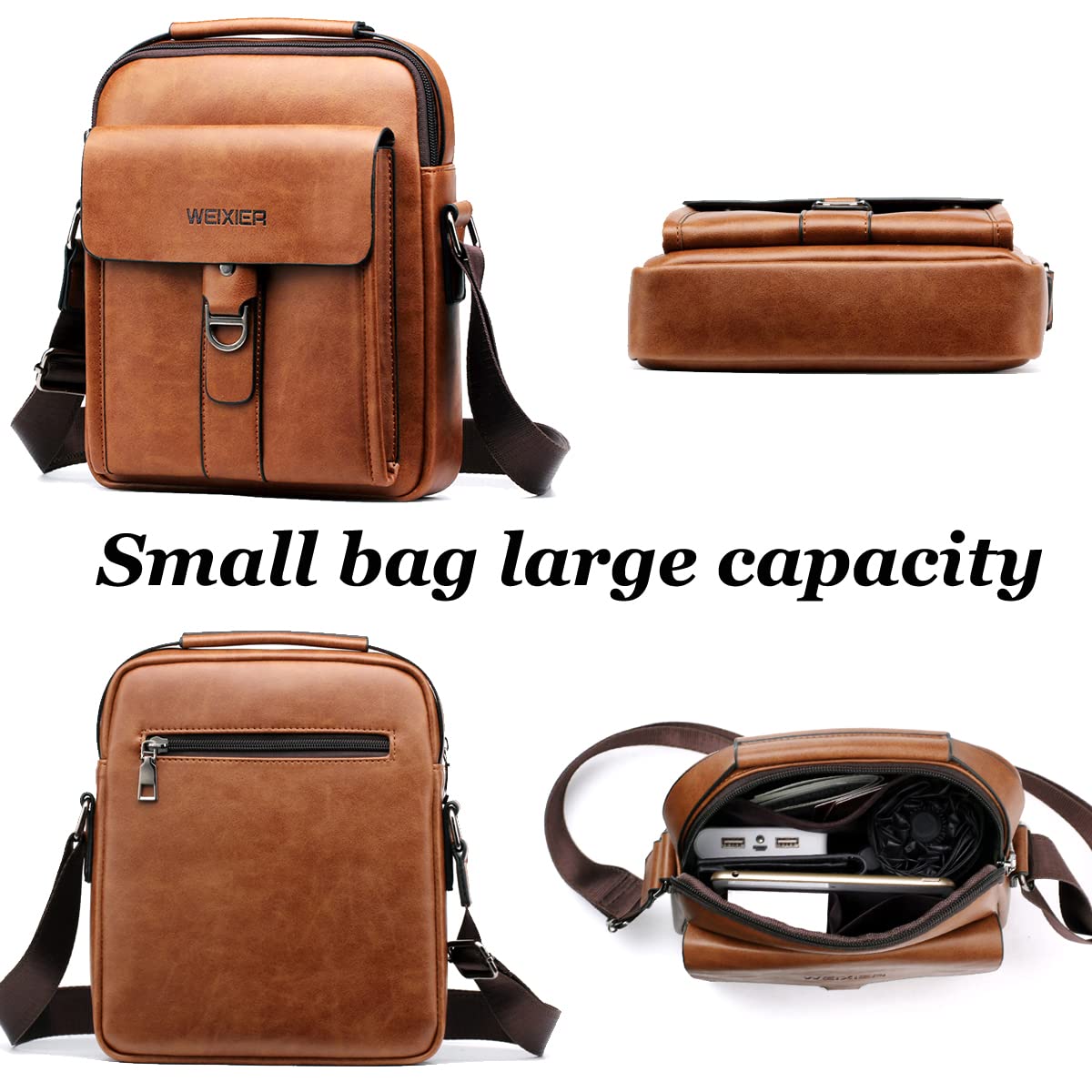 A-QMZL Men's Shoulder Bag Leather Business Travel Daily Use (dark brown)