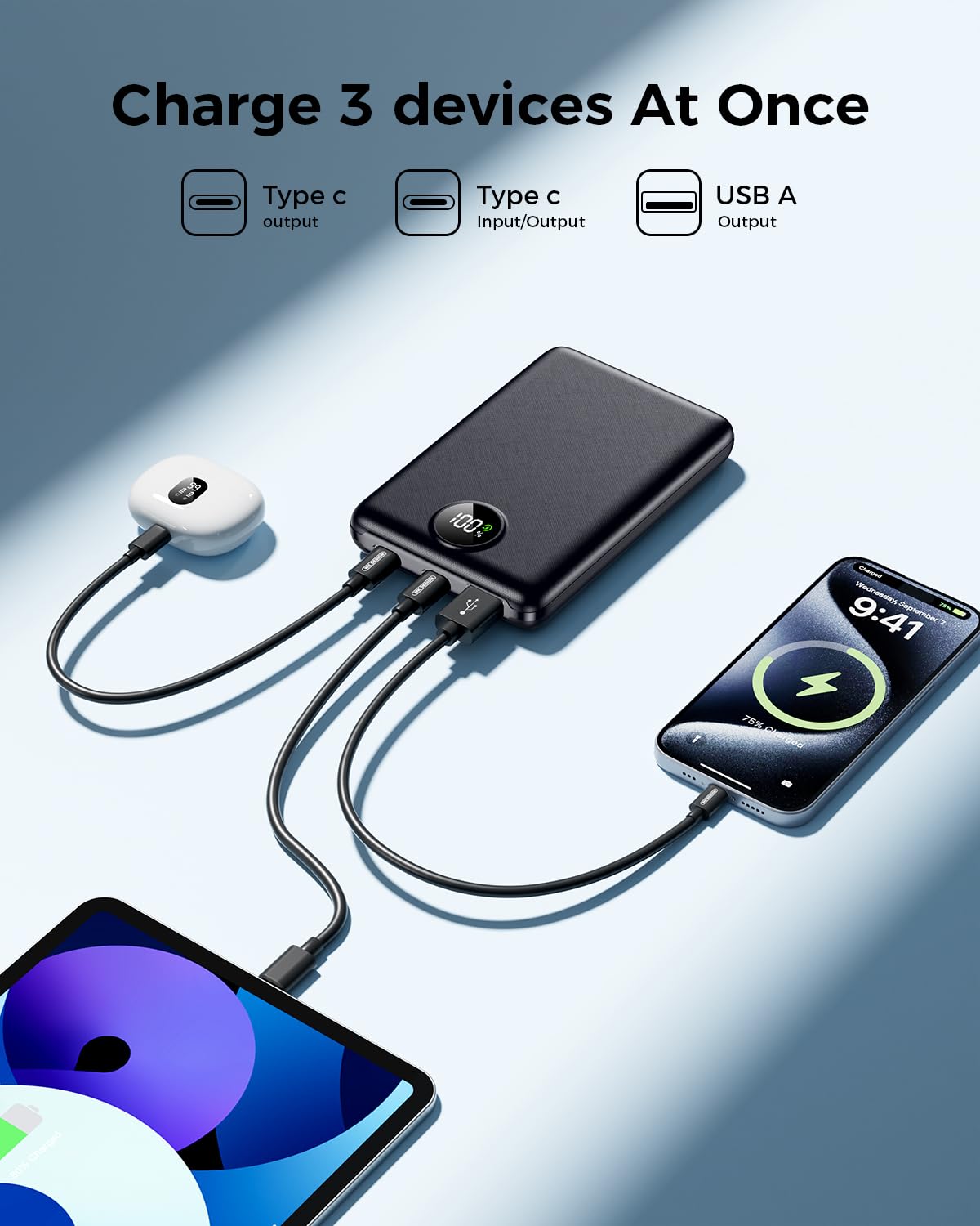 LKOUY 22.5W Super Fast Charging Power Bank – Ultra Slim, Lightweight, Triple Ports USB
