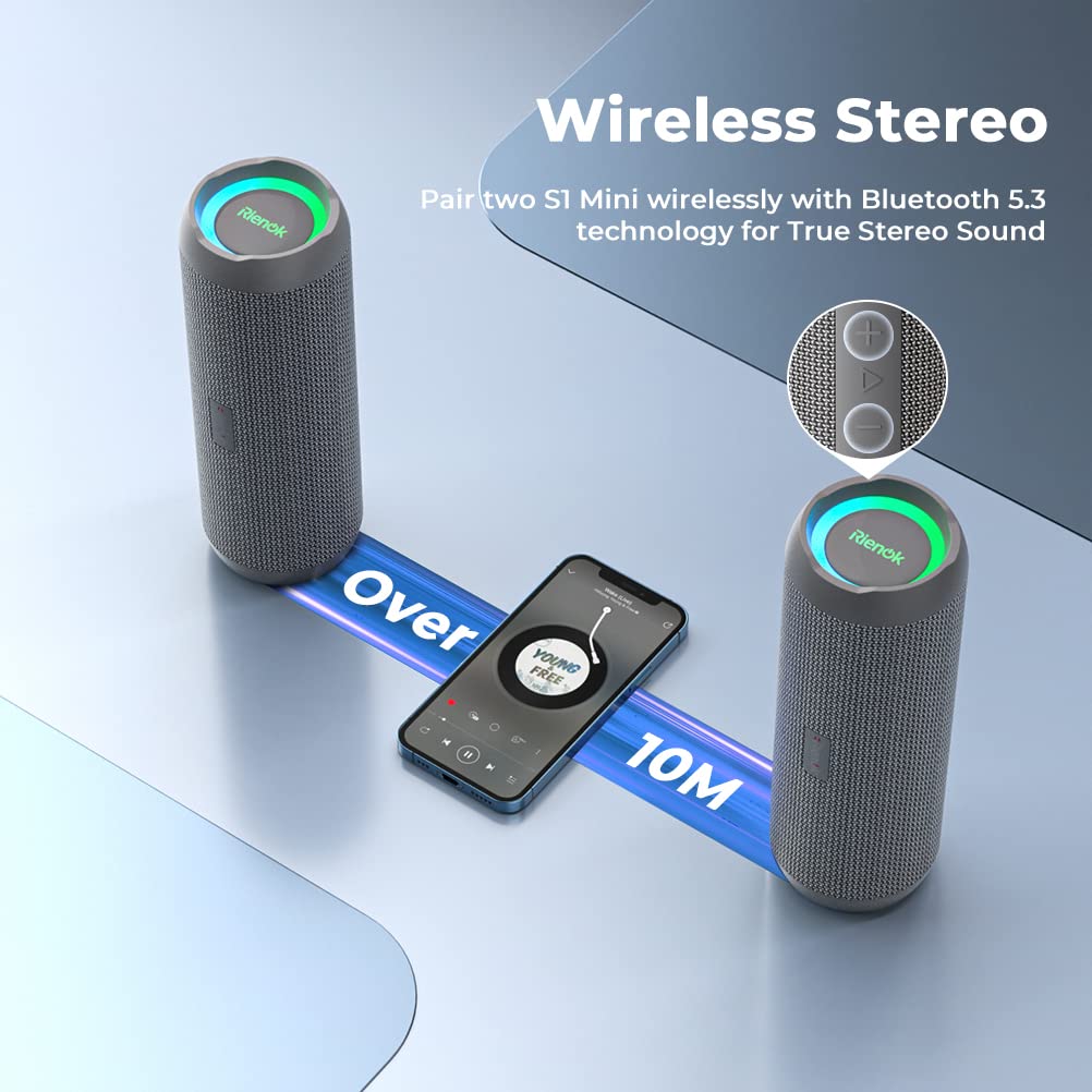 RIENOK Bluetooth Speaker Portable Wireless Bluetooth Speaker with 30W Enhanced Bass Waterproof Bluetooth Outdoor Speaker for Travel Sport